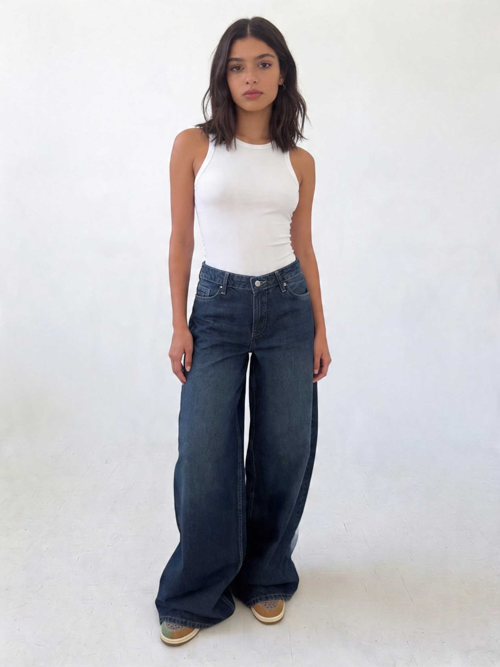 Loose Baggy – Mid-Waist Deep Vintage Blue Jeans Loose Baggy - Baggy CIZARO - Cizaro Jeans