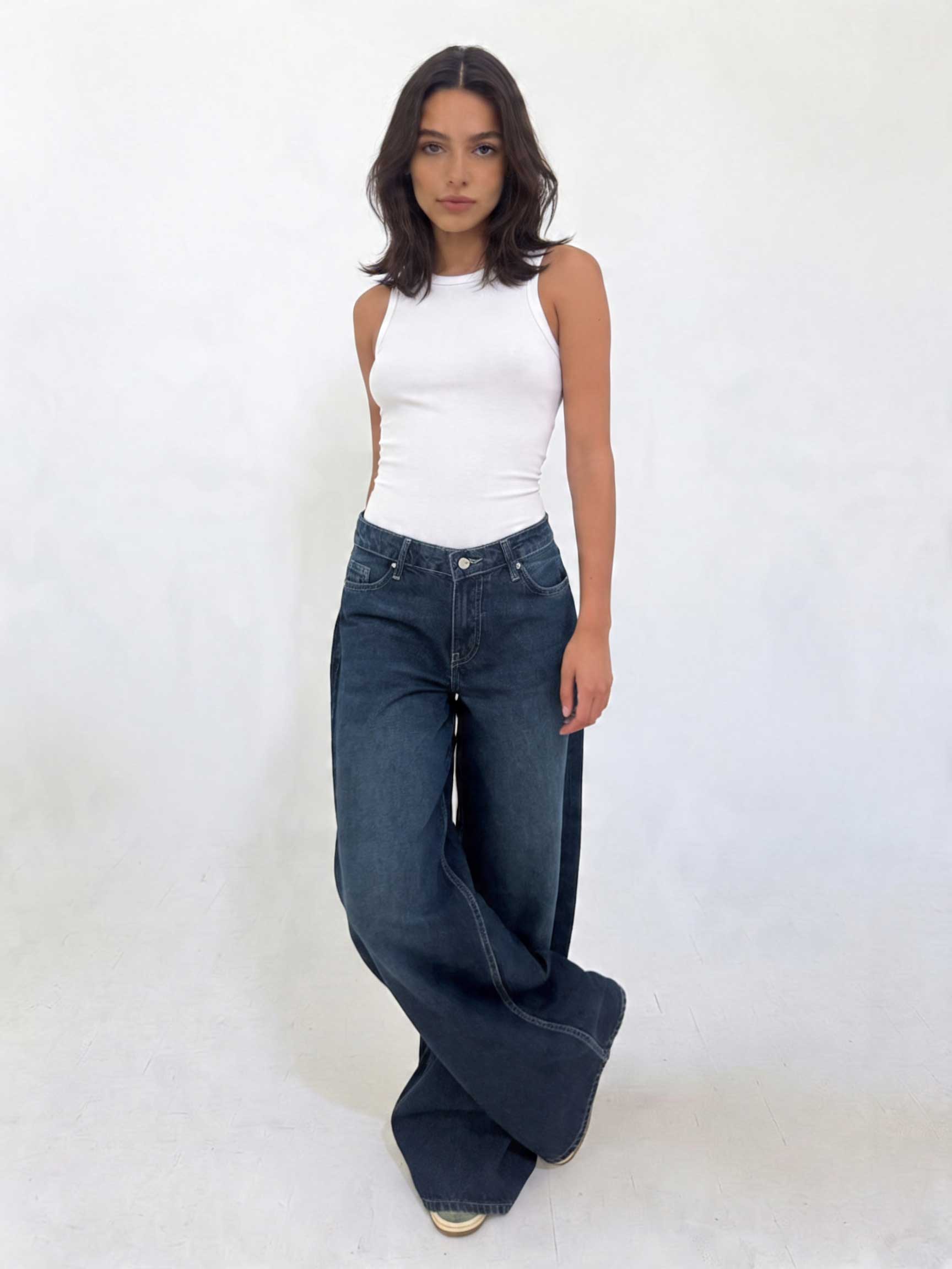 Loose Baggy – Mid-Waist Deep Vintage Blue Jeans Loose Baggy - Baggy CIZARO - Cizaro Jeans
