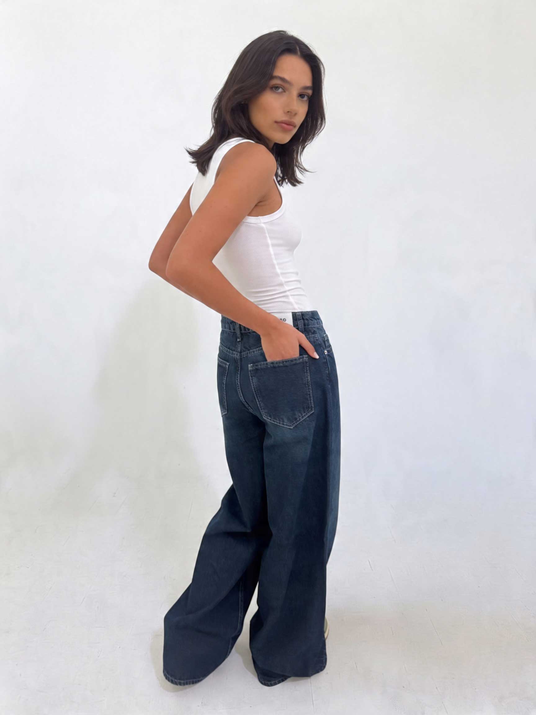 Loose Baggy – Mid-Waist Deep Vintage Blue Jeans Loose Baggy - Baggy CIZARO - Cizaro Jeans