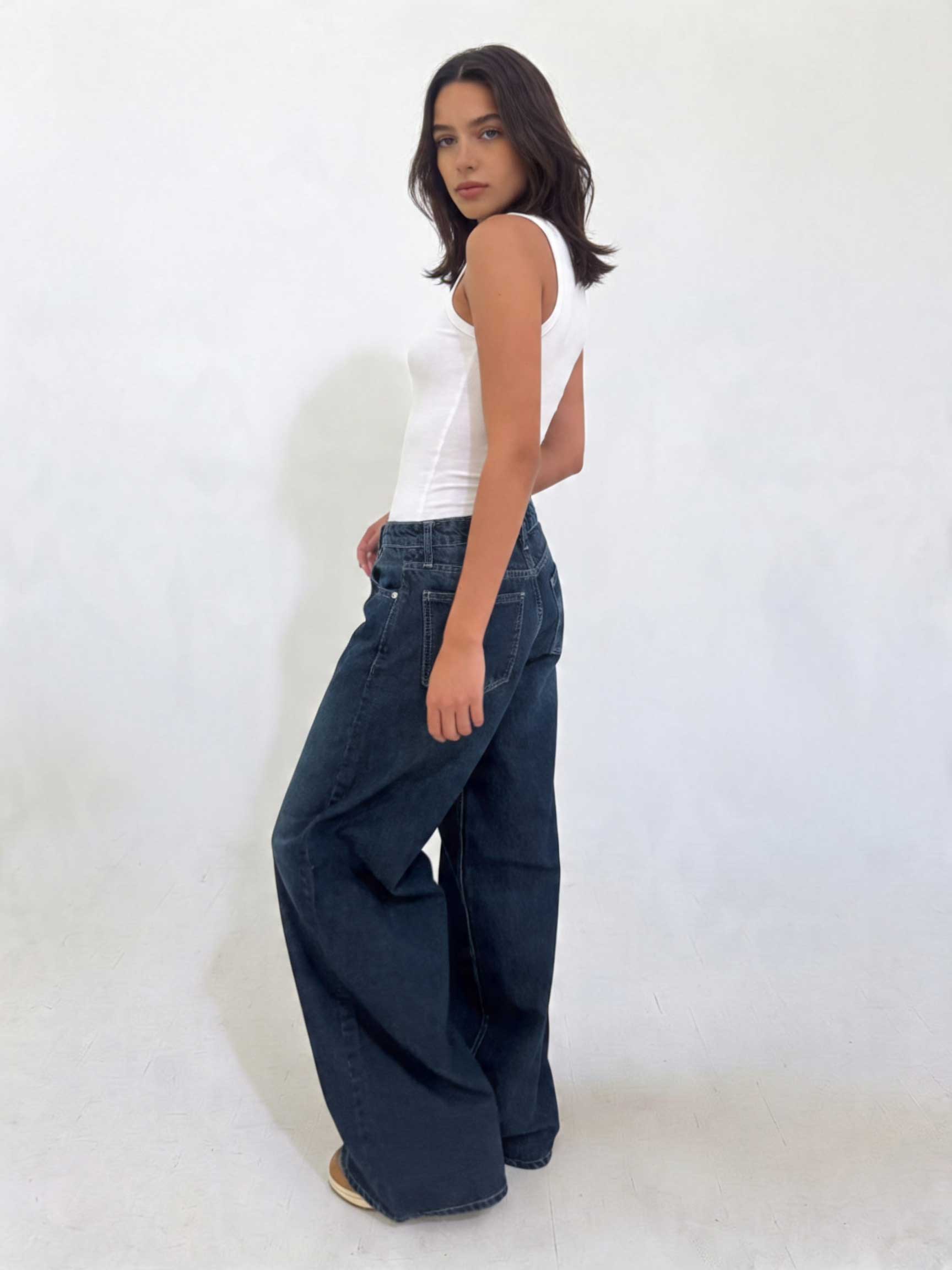 Loose Baggy – Mid-Waist Deep Vintage Blue Jeans Loose Baggy - Baggy CIZARO - Cizaro Jeans