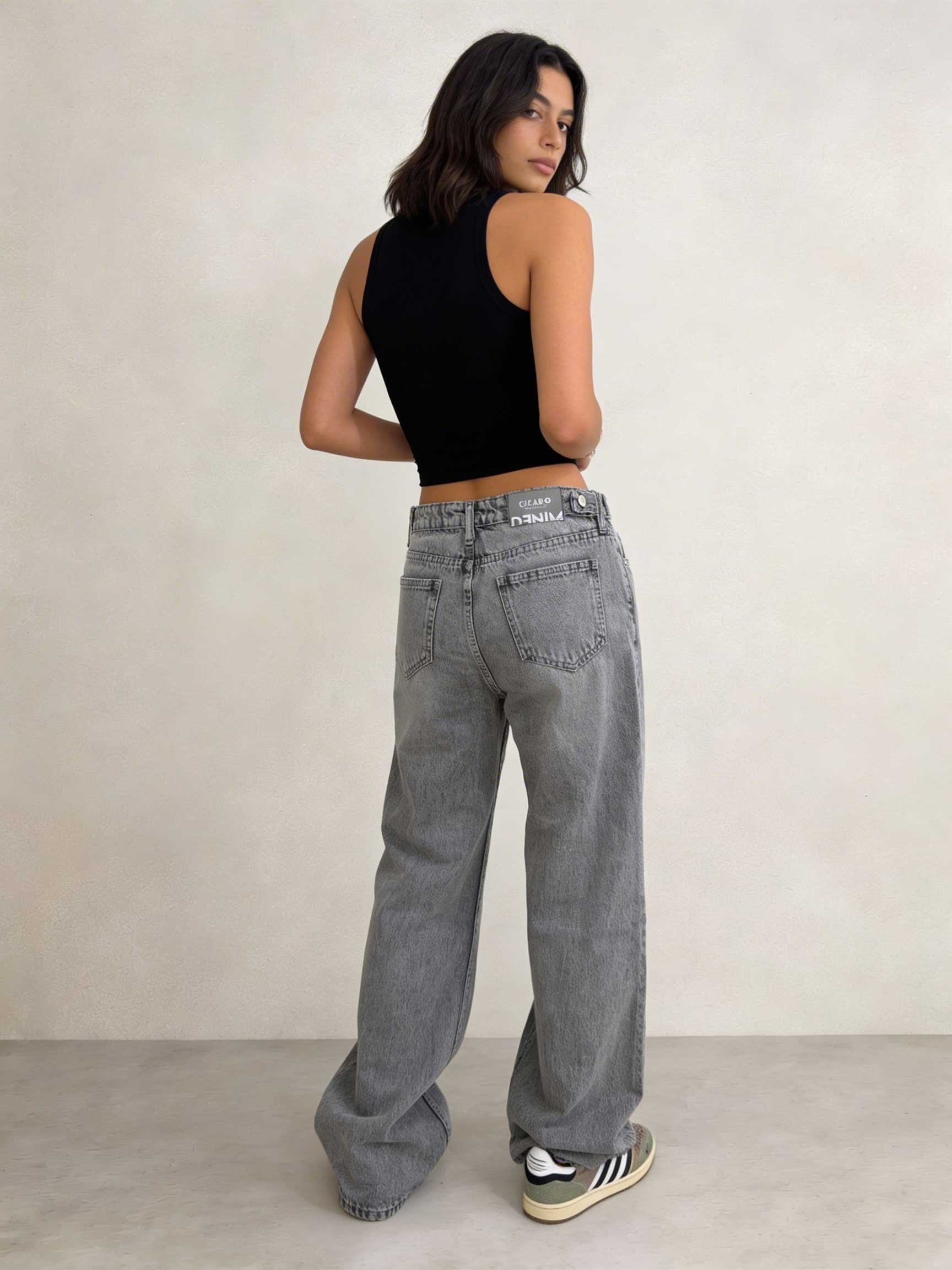 Baggy – High-Waist Flex-Waist Mid Acid Washed Grey Jeans Baggy CIZARO - Cizaro Jeans