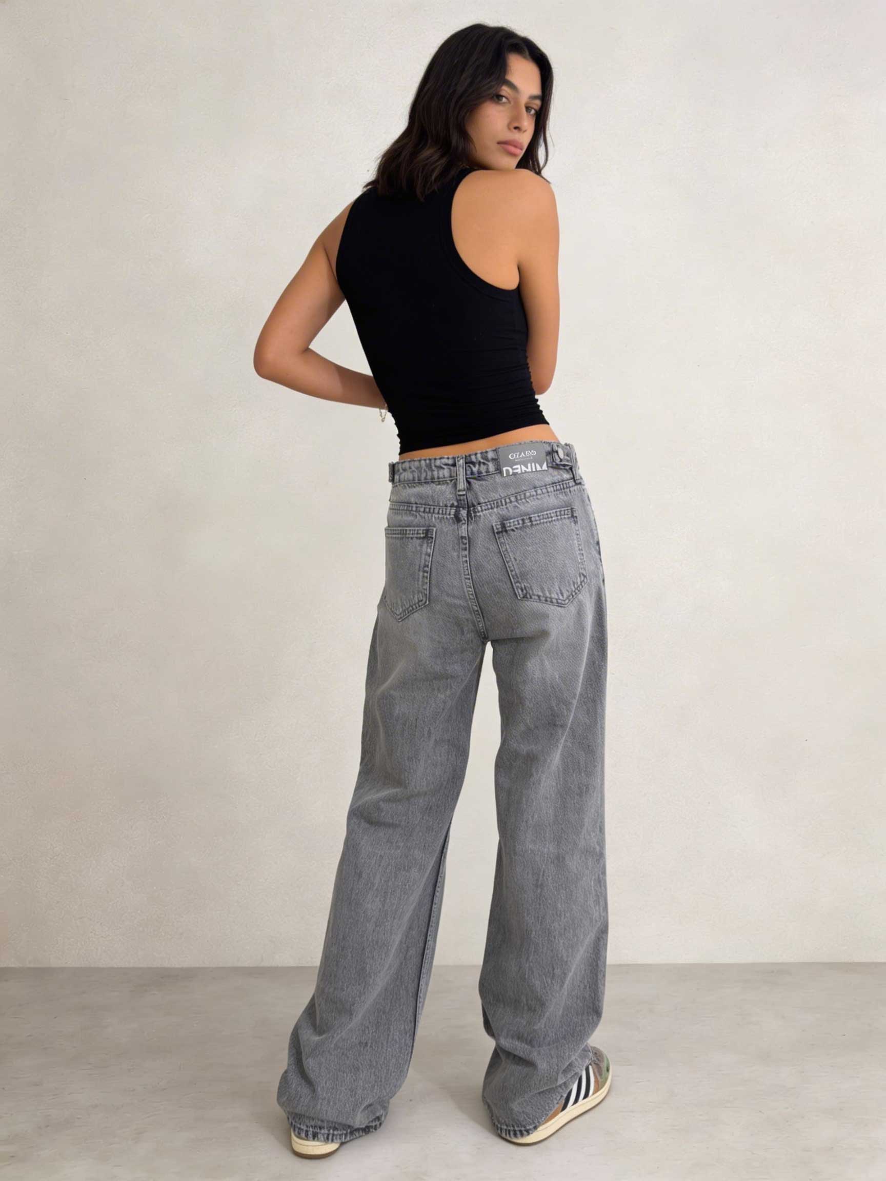 Baggy – High-Waist Flex-Waist Mid Acid Washed Grey Jeans Baggy CIZARO - Cizaro Jeans