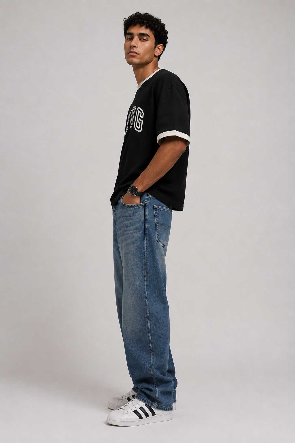 Baggy – Mid Waist Dusty Horizon Blue Jeans Baggy CIZARO - Cizaro Jeans