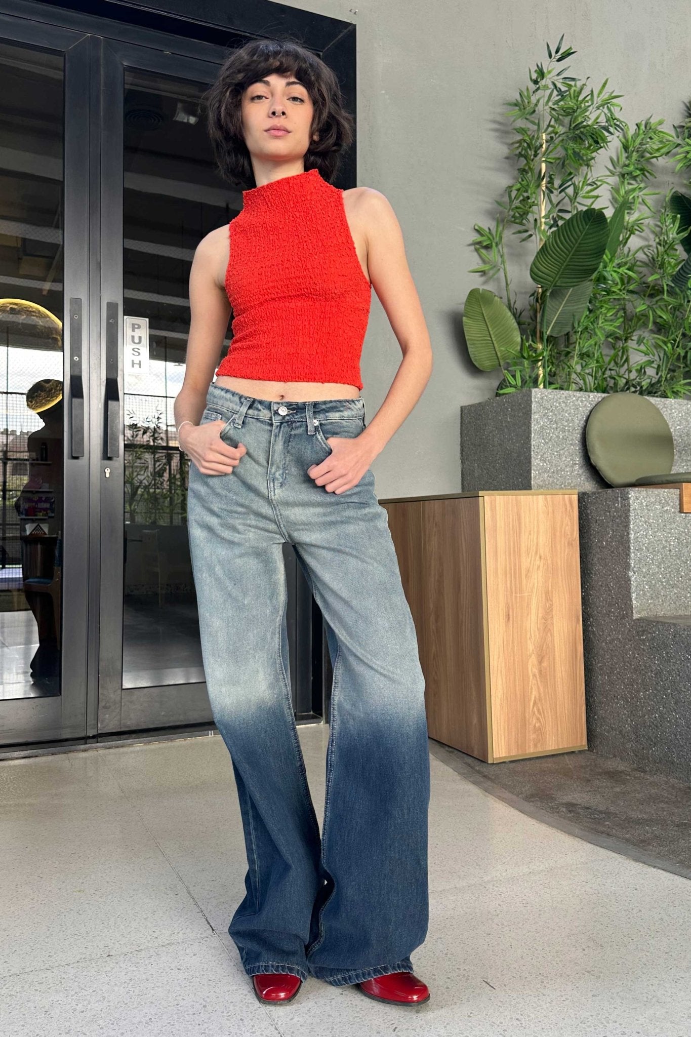 Wide-Leg - High-Waist 2-Tone Blue Jeans Wide Leg CIZARO - Cizaro Jeans