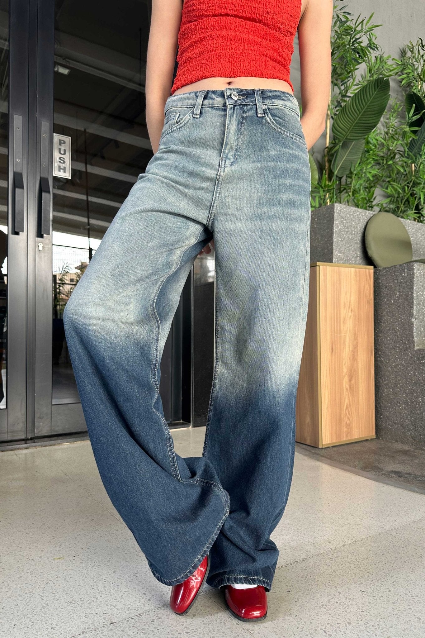 Wide-Leg - High-Waist 2-Tone Blue Jeans Wide Leg CIZARO - Cizaro Jeans