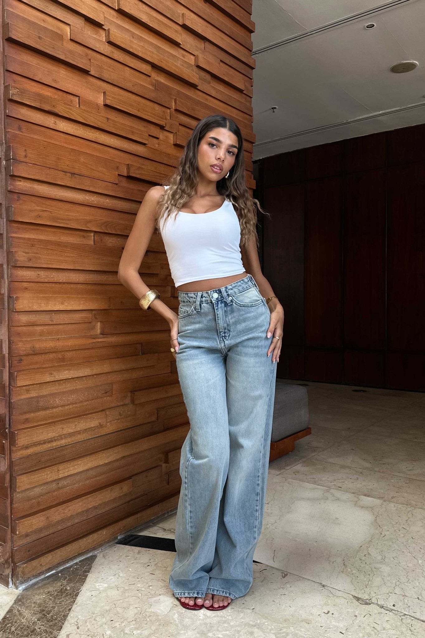 Flex Waist | Baggy - High-Waist Iced Acid Washed Azure Jeans Baggy - Flex Waist CIZARO - Cizaro Jeans