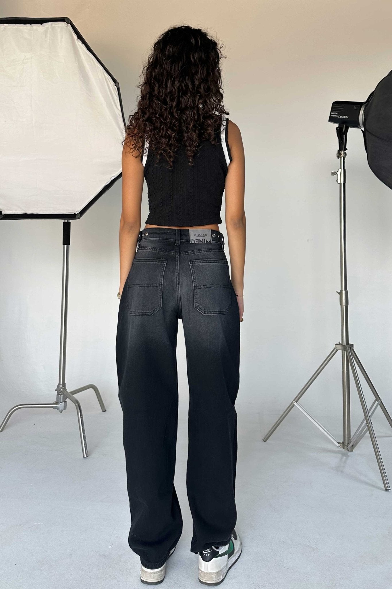 Skater - Flex Waist Washed Black Jeans Skater CIZARO - Cizaro Jeans