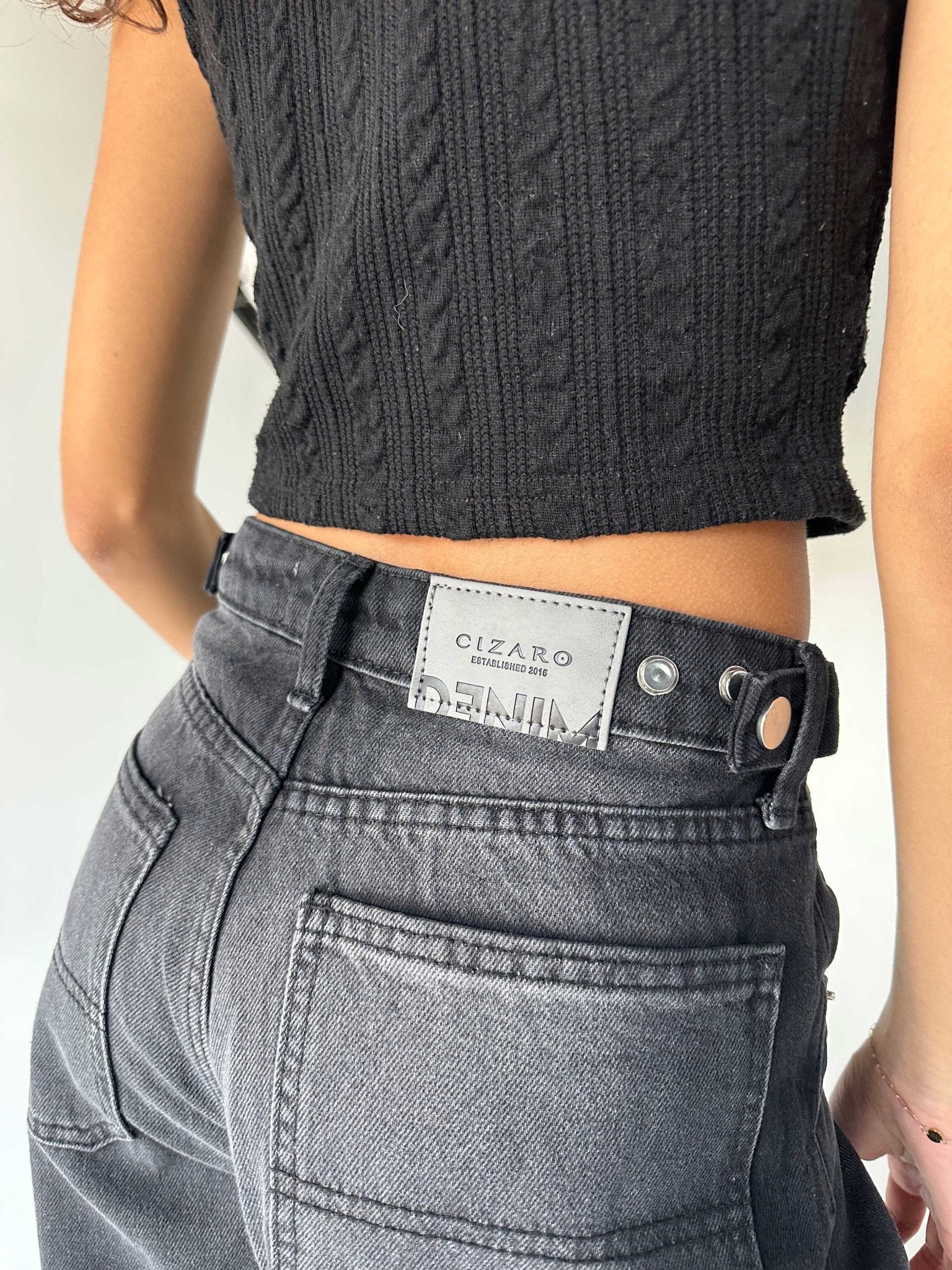 Skater - Flex Waist Washed Black Jeans Skater CIZARO - Cizaro Jeans