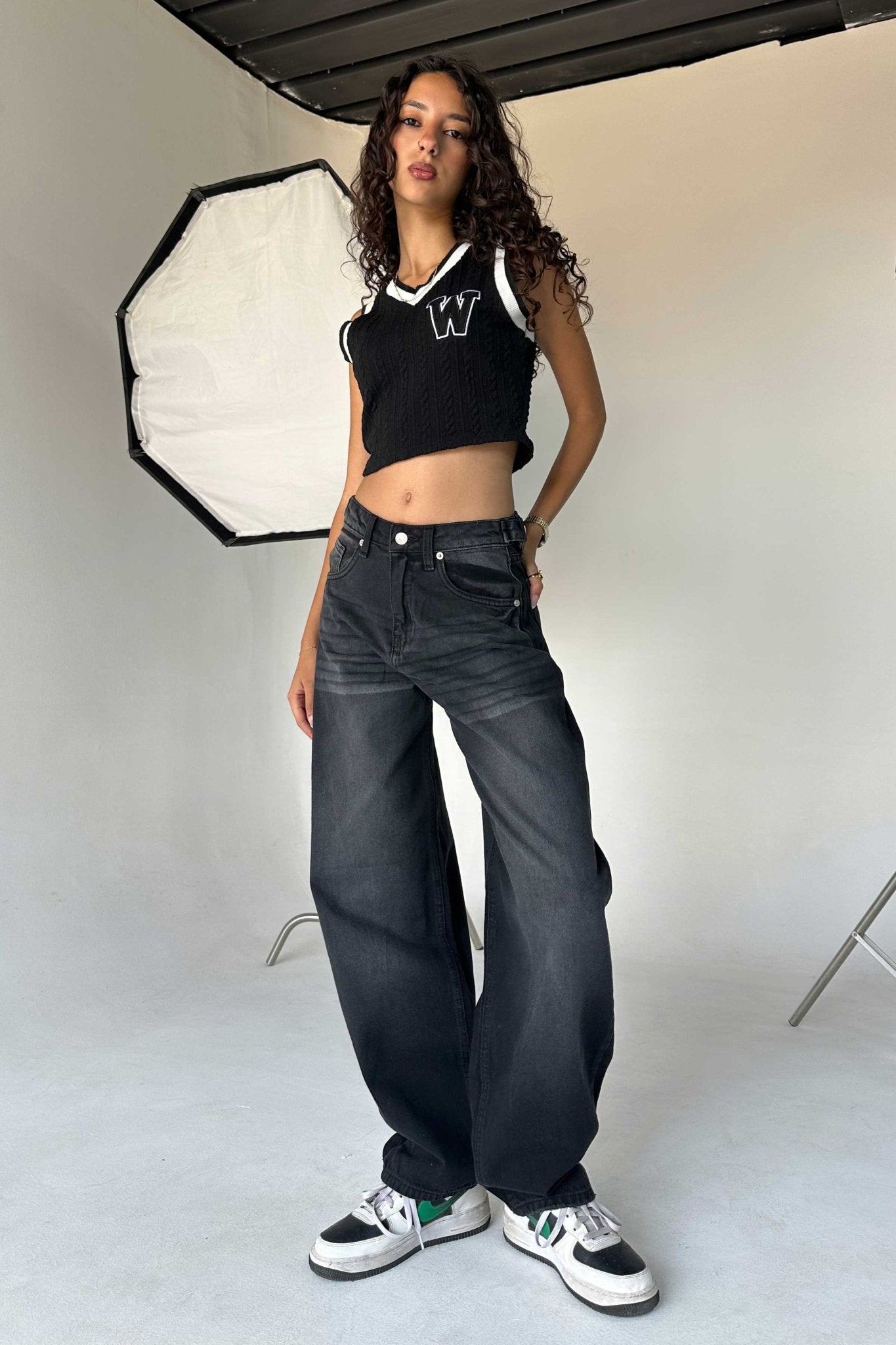 Skater - Flex Waist Washed Black Jeans Skater CIZARO - Cizaro Jeans