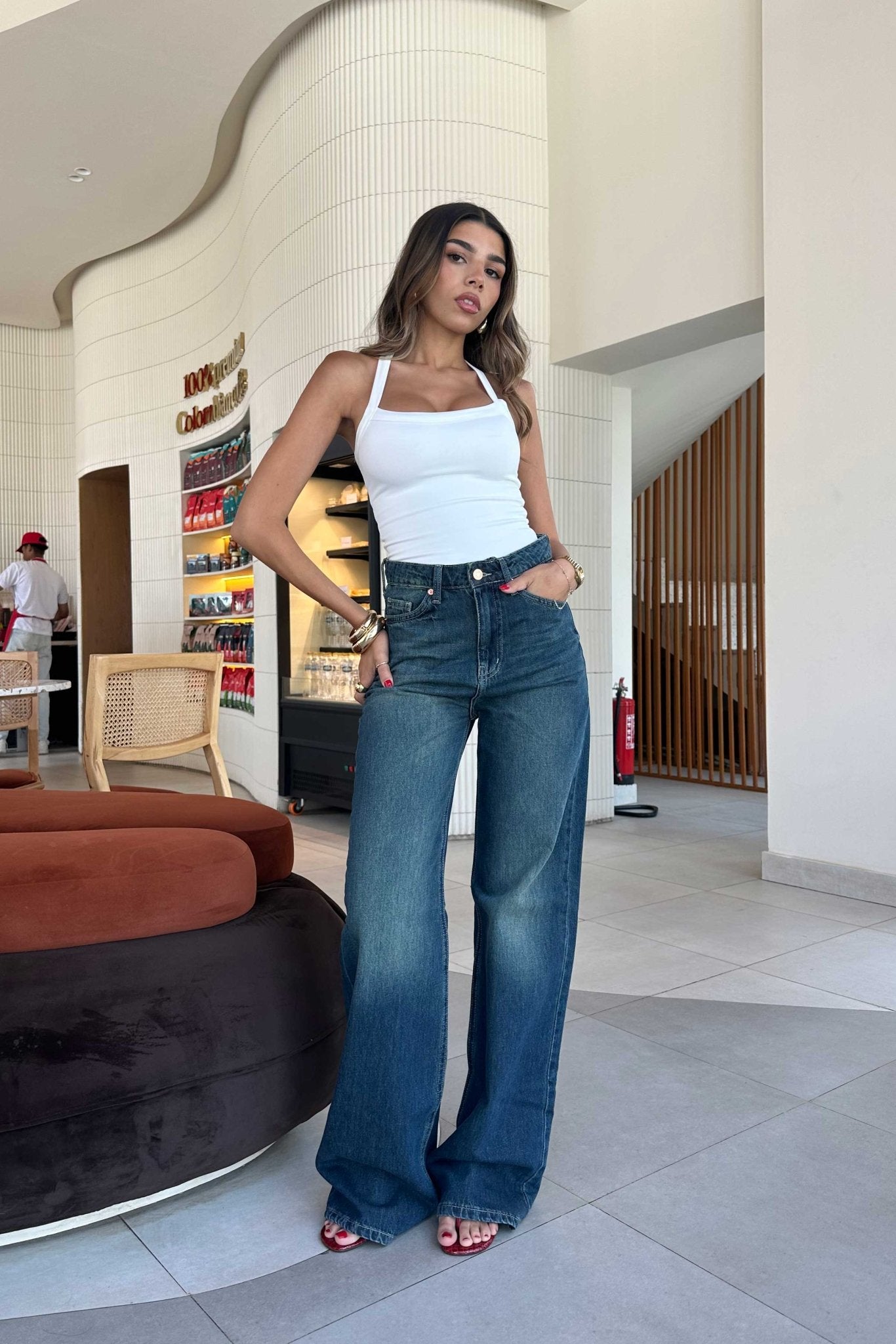 Baggy - High-Waist Dark Vintage Blue Green Jeans Baggy CIZARO - Cizaro Jeans