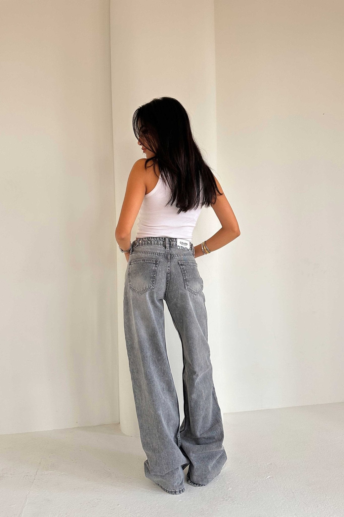 Baggy – Mid Rise Flex Waist Mid Grey Washed Jeans Baggy CIZARO - Cizaro Jeans