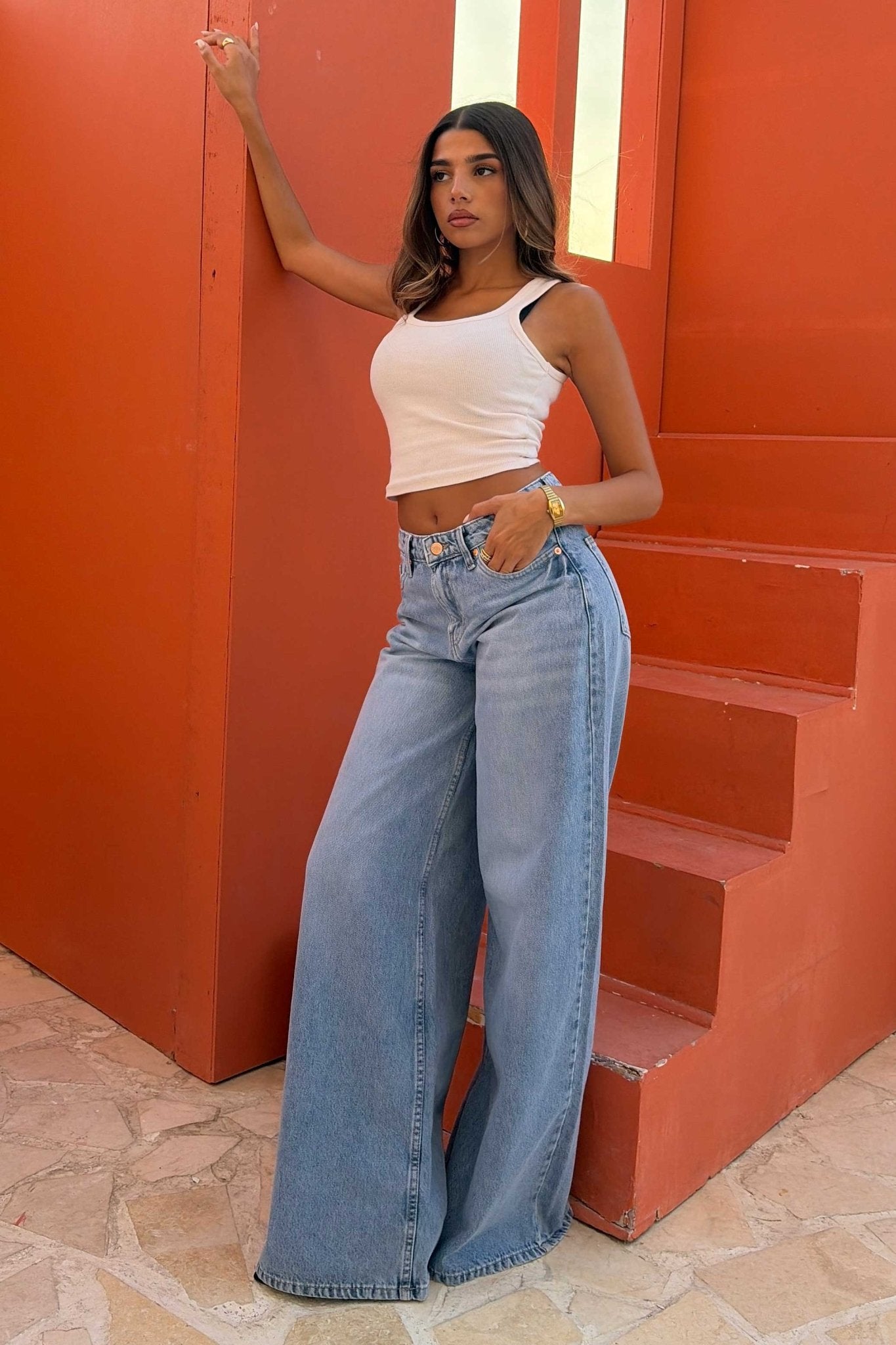 Loose Baggy – Mid Rise Bright Blue Jeans Baggy CIZARO - Cizaro Jeans