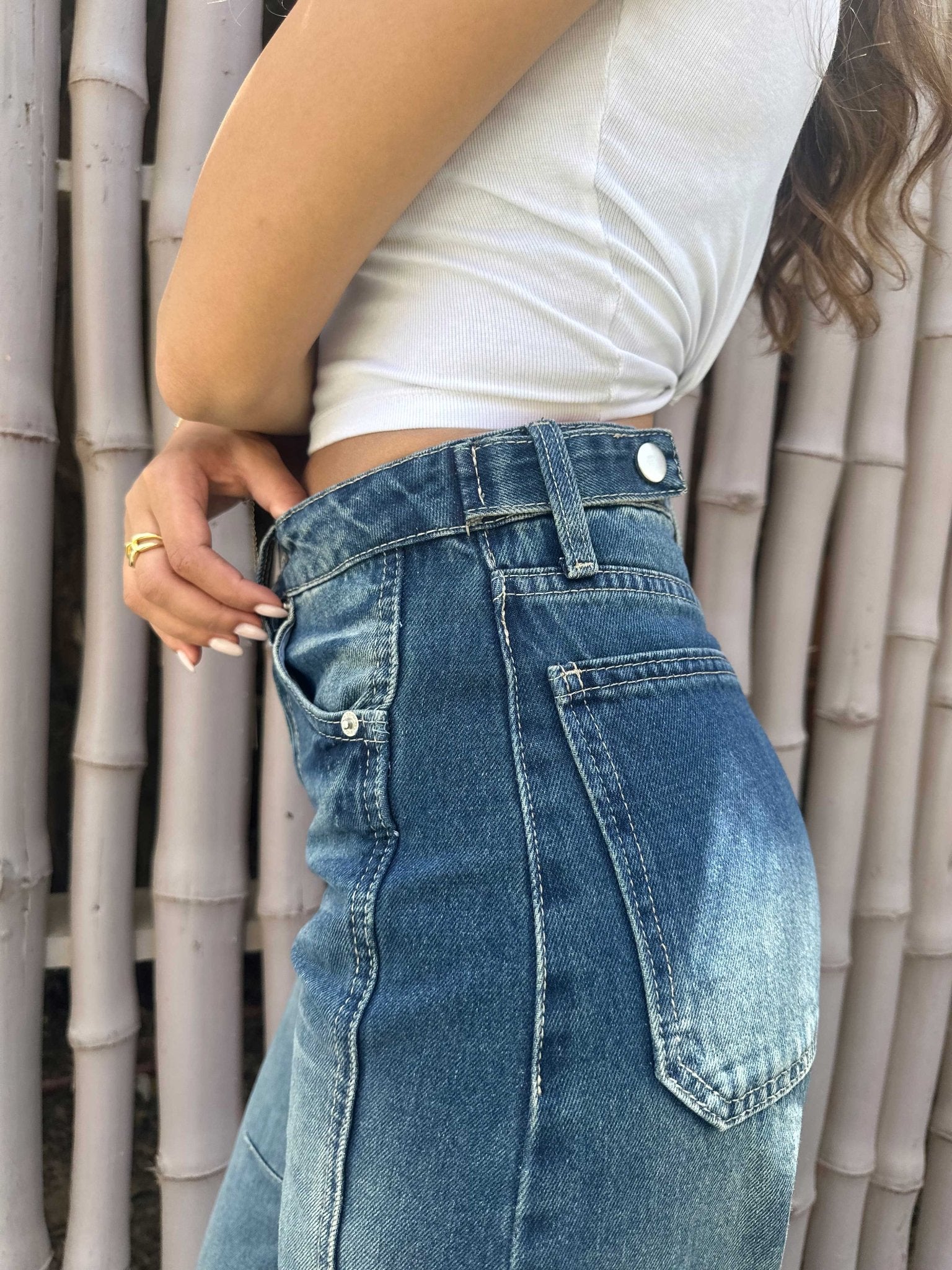 Flex Waist | Skater - High-Waist Vintage Ocean Blue Washed Barrel Jeans Skater CIZARO - Cizaro Jeans