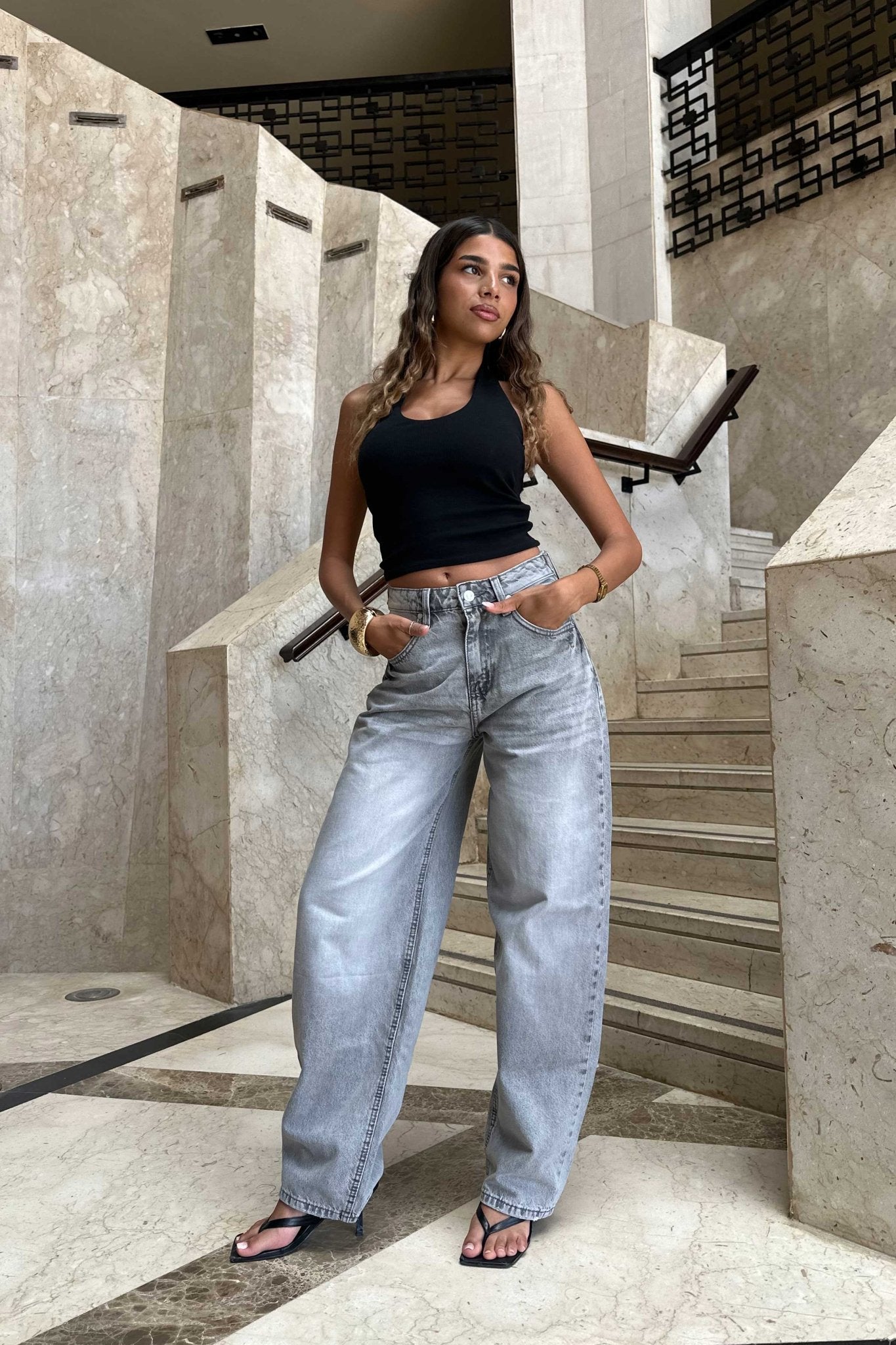 Skater – Flex Waist Light Gray Acid Wash Jeans Skater CIZARO - Cizaro Jeans