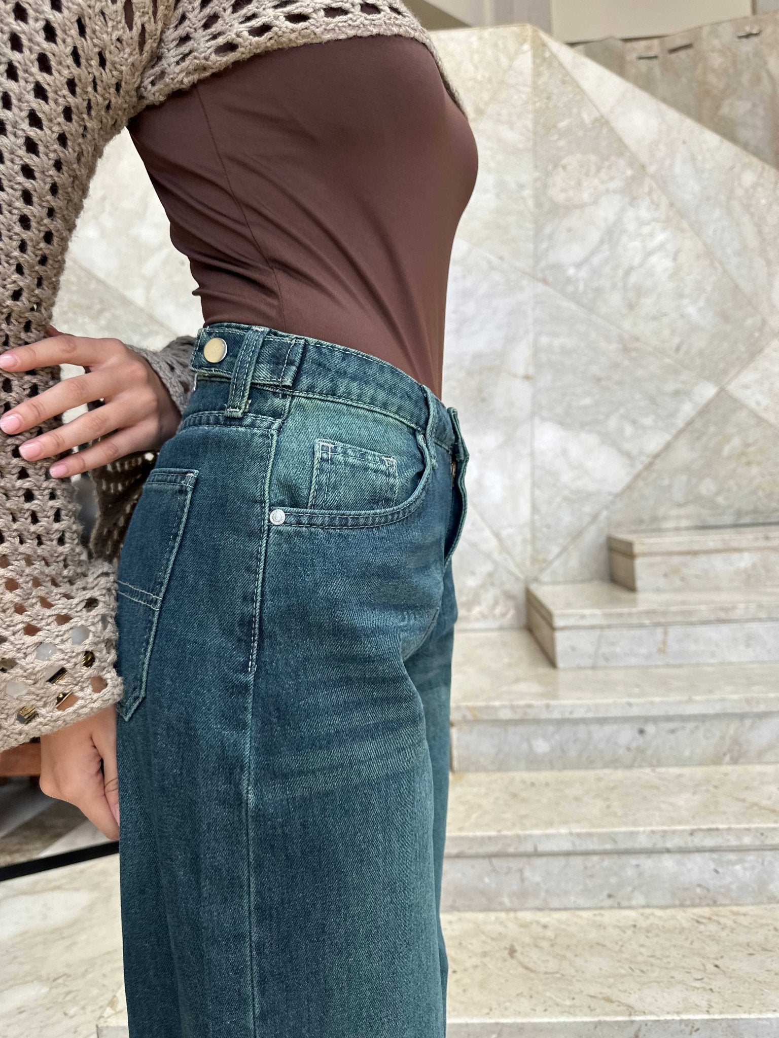 Skater - Flex Waist Deep Vintage Green Jeans Skater CIZARO - Cizaro Jeans