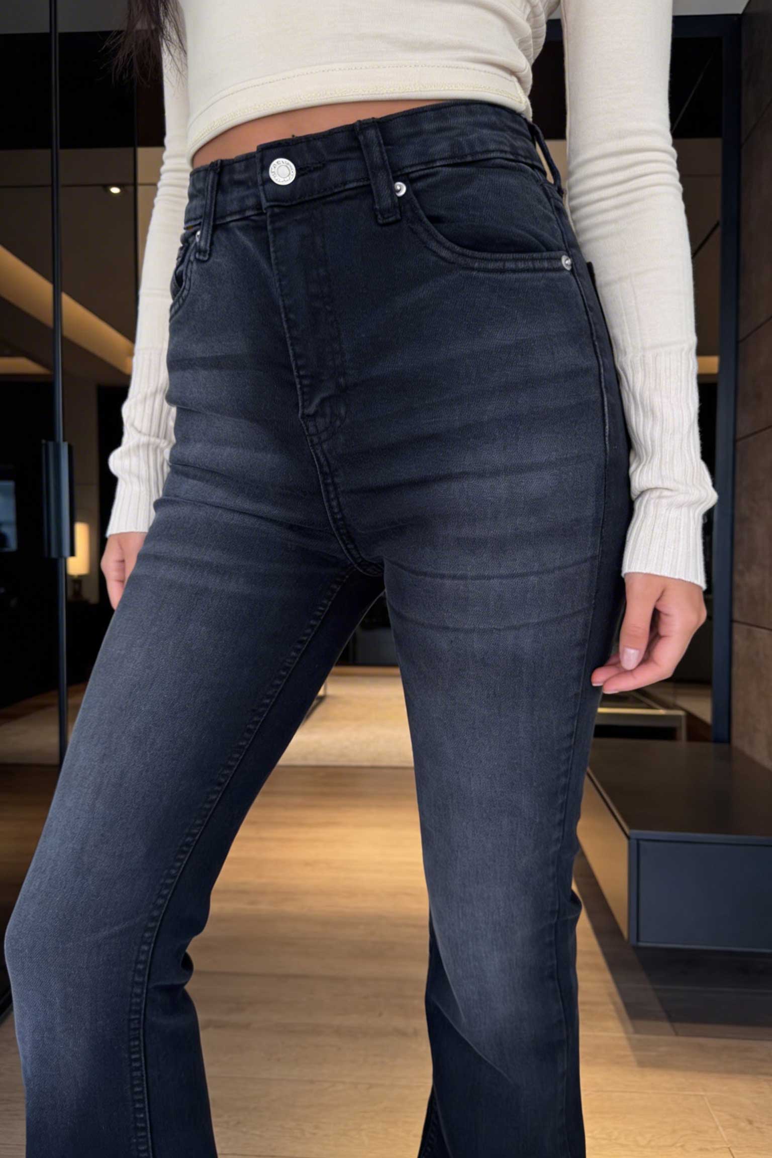 Flare – High-Waist Washed Black Jeans