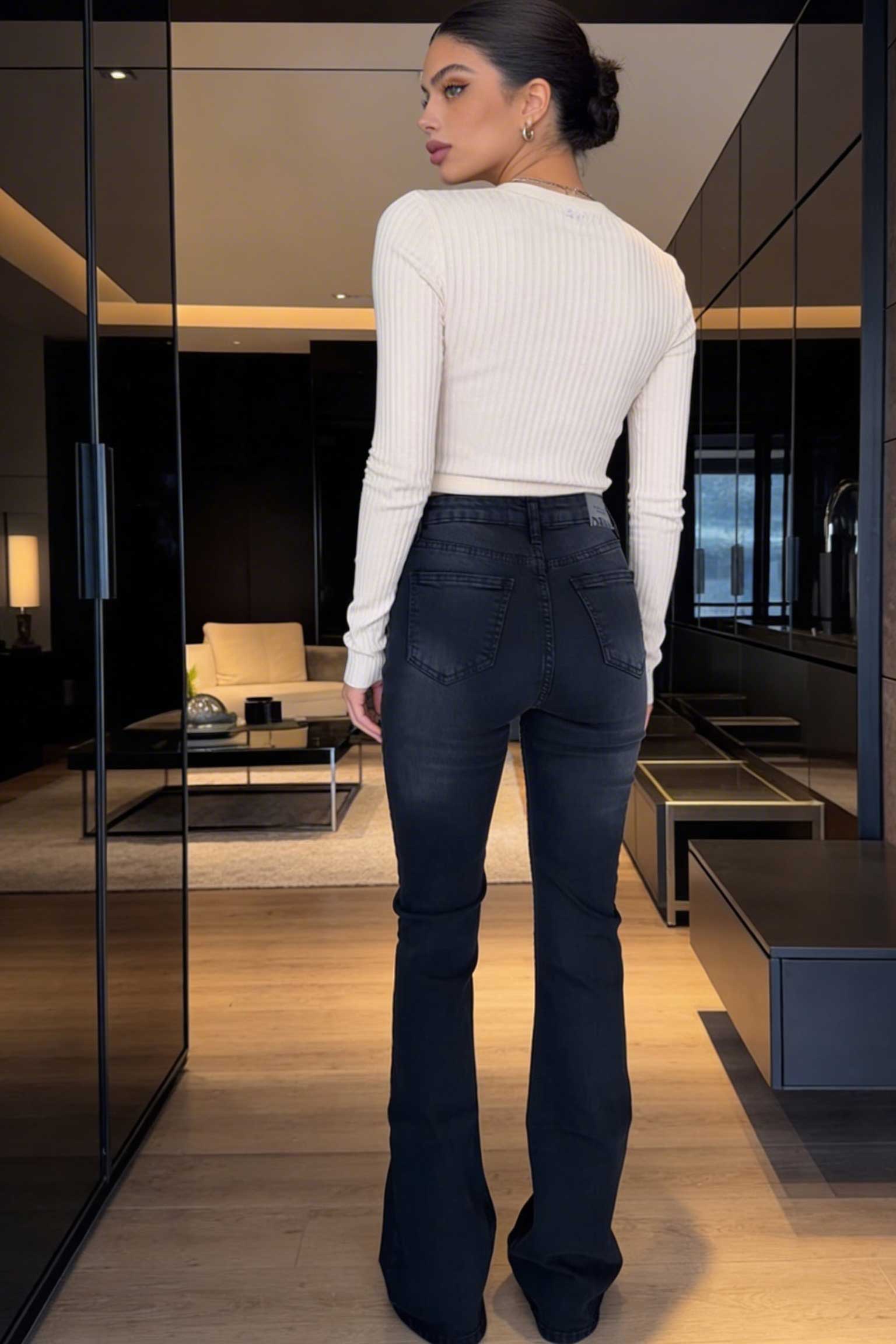 Flare – High-Waist Washed Black Jeans
