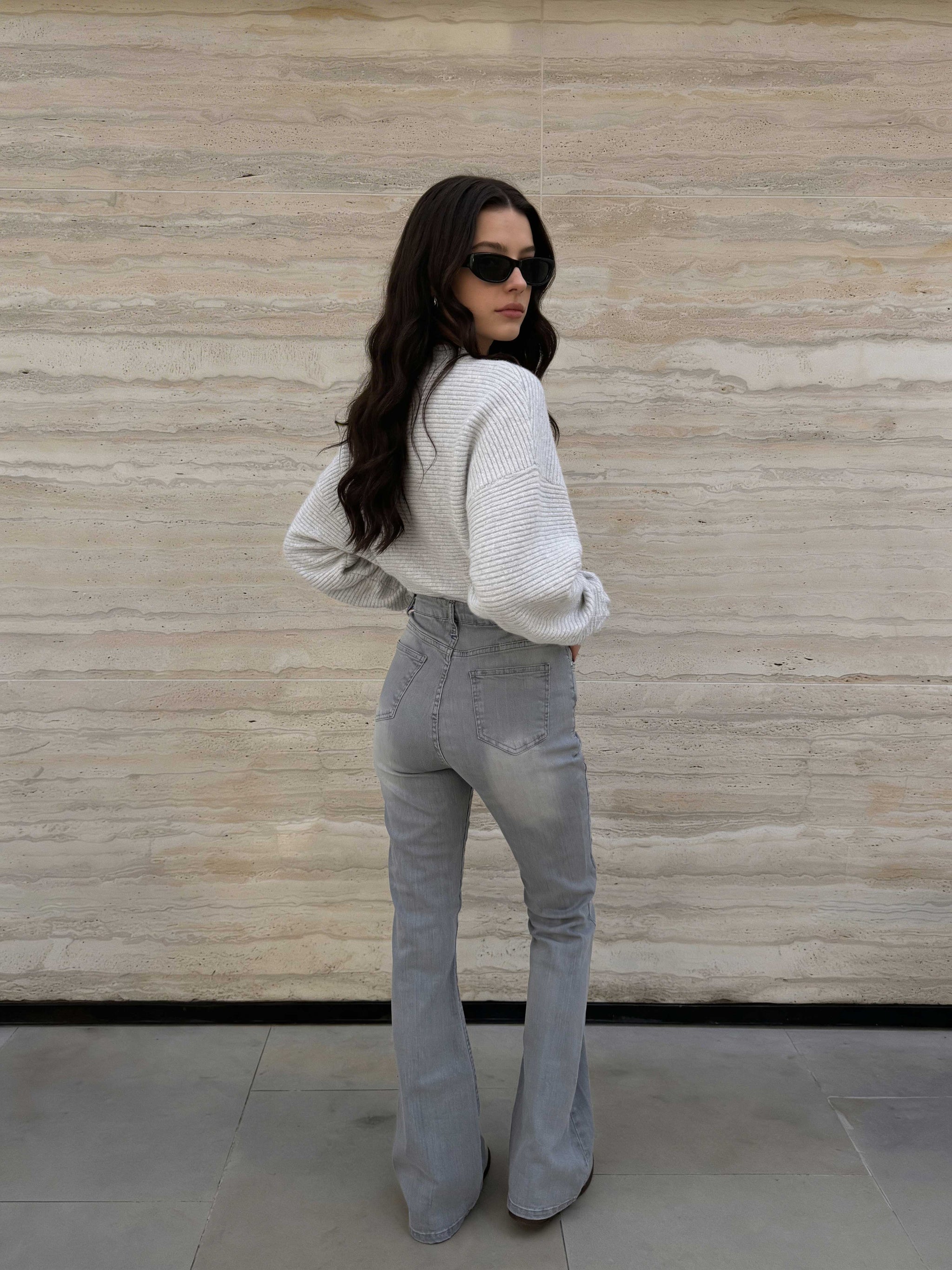 Flare – High-Waist Light Acid Grey Jeans Flare CIZARO - Cizaro Jeans