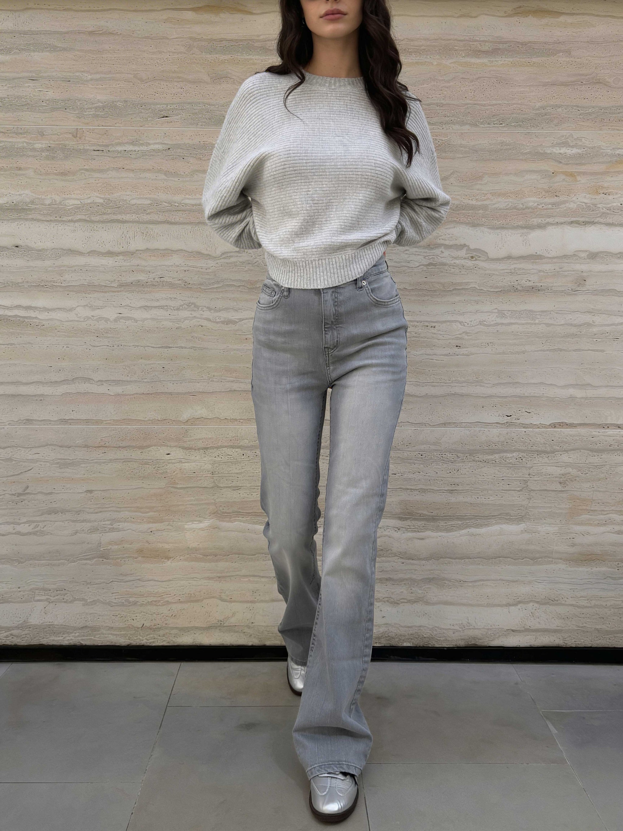 Flare – High-Waist Light Acid Grey Jeans Flare CIZARO - Cizaro Jeans