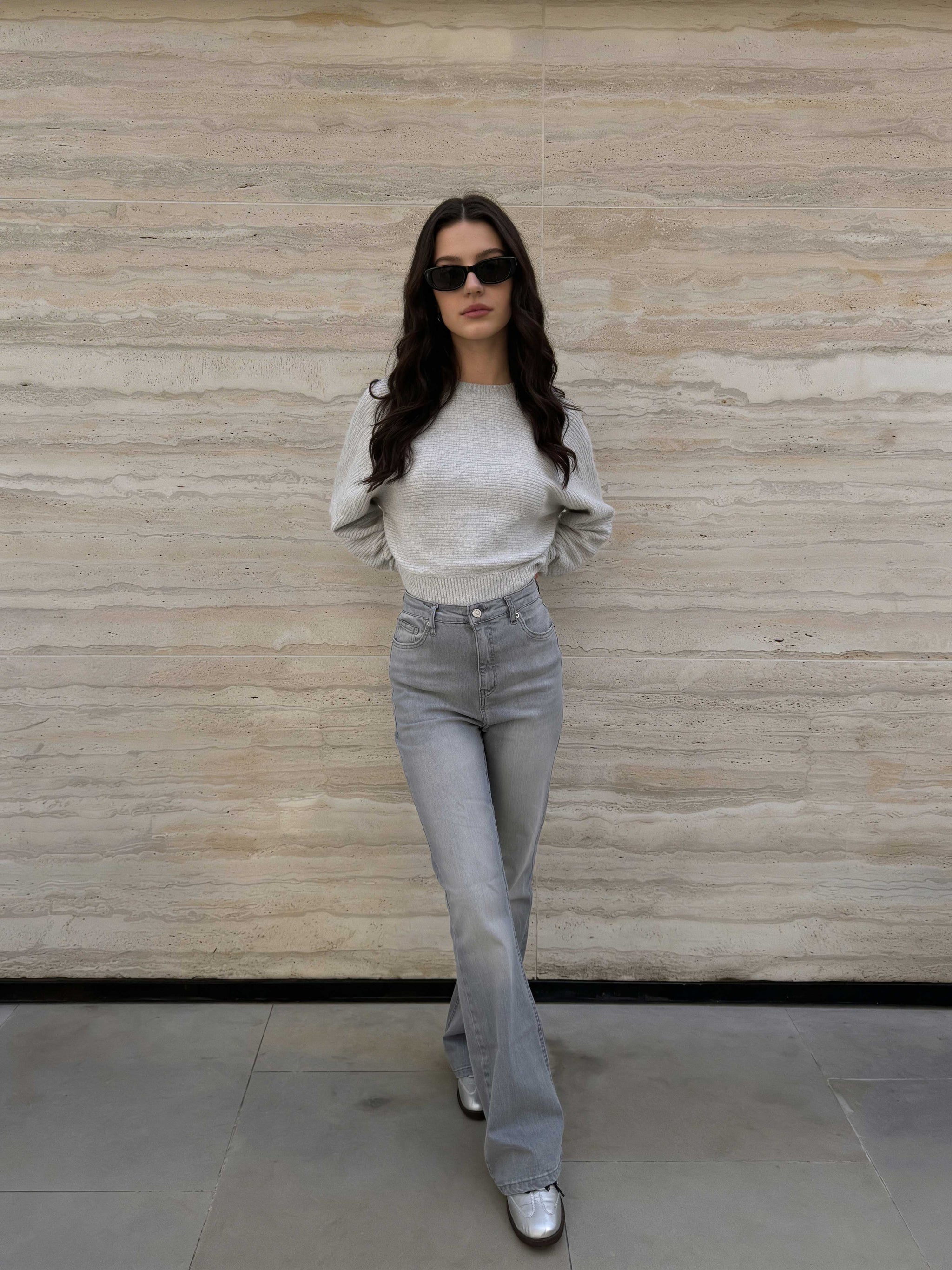 Flare – High-Waist Light Acid Grey Jeans Flare CIZARO - Cizaro Jeans