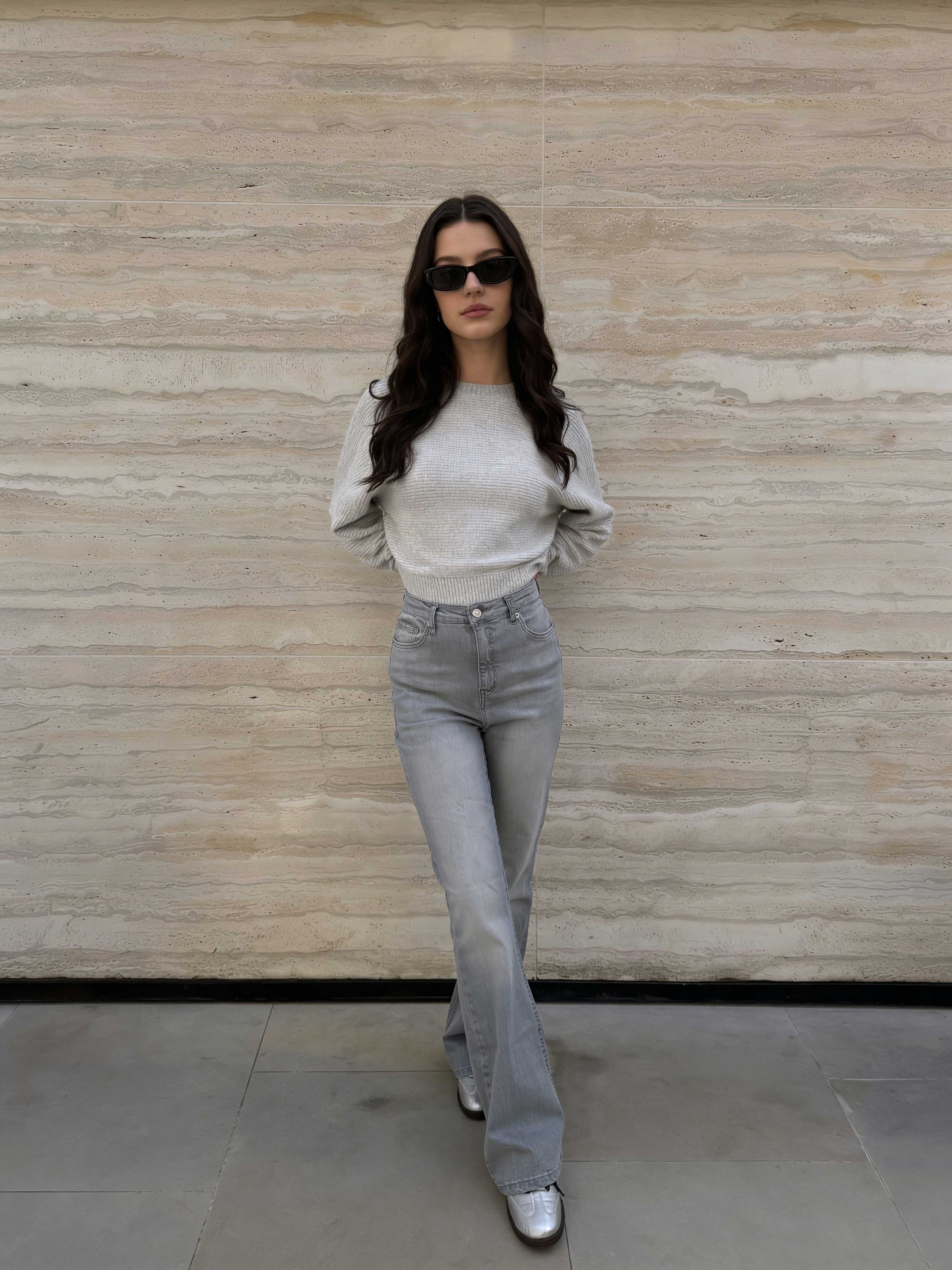 Flare – High-Waist Light Acid Grey Jeans