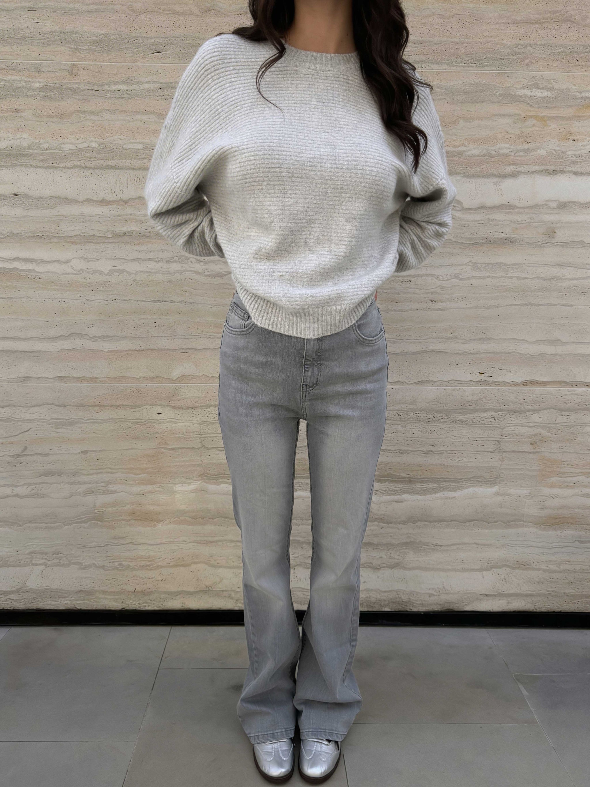 Flare – High-Waist Light Acid Grey Jeans Flare CIZARO - Cizaro Jeans