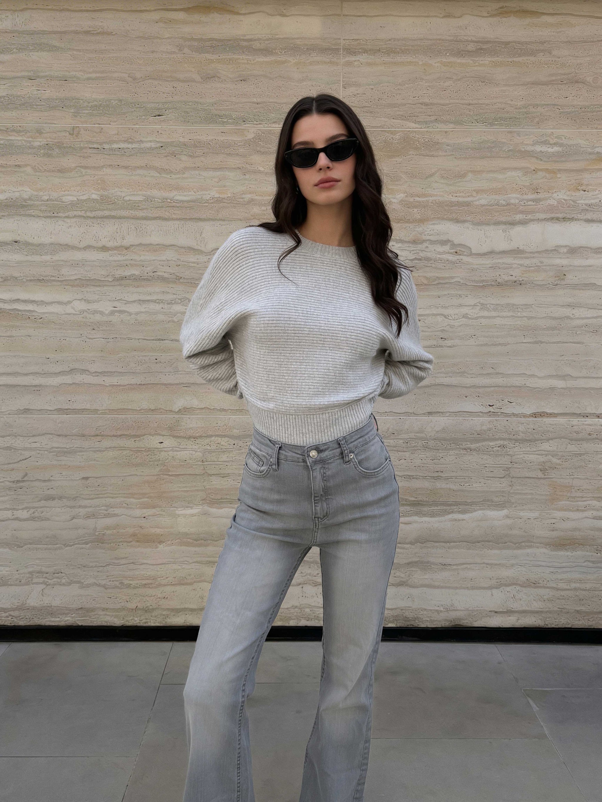 Flare – High-Waist Light Acid Grey Jeans Flare CIZARO - Cizaro Jeans