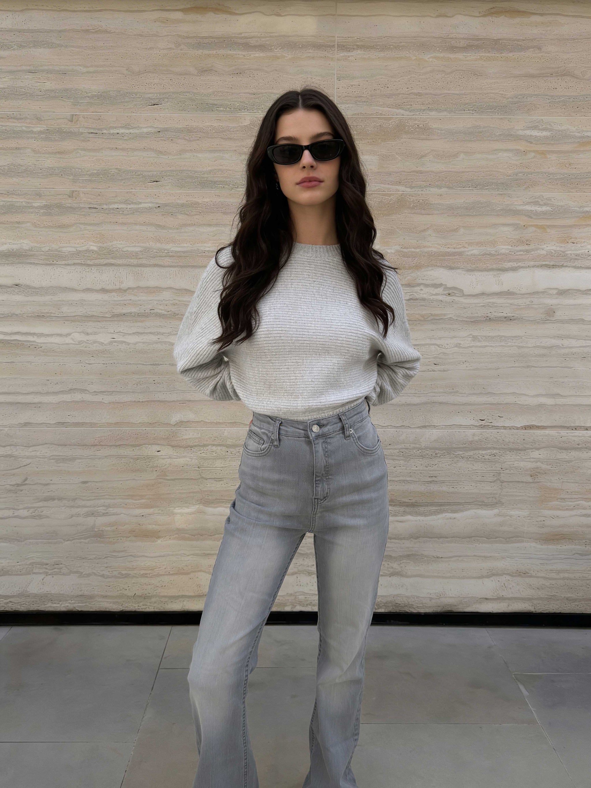 Flare – High-Waist Light Acid Grey Jeans Flare CIZARO - Cizaro Jeans