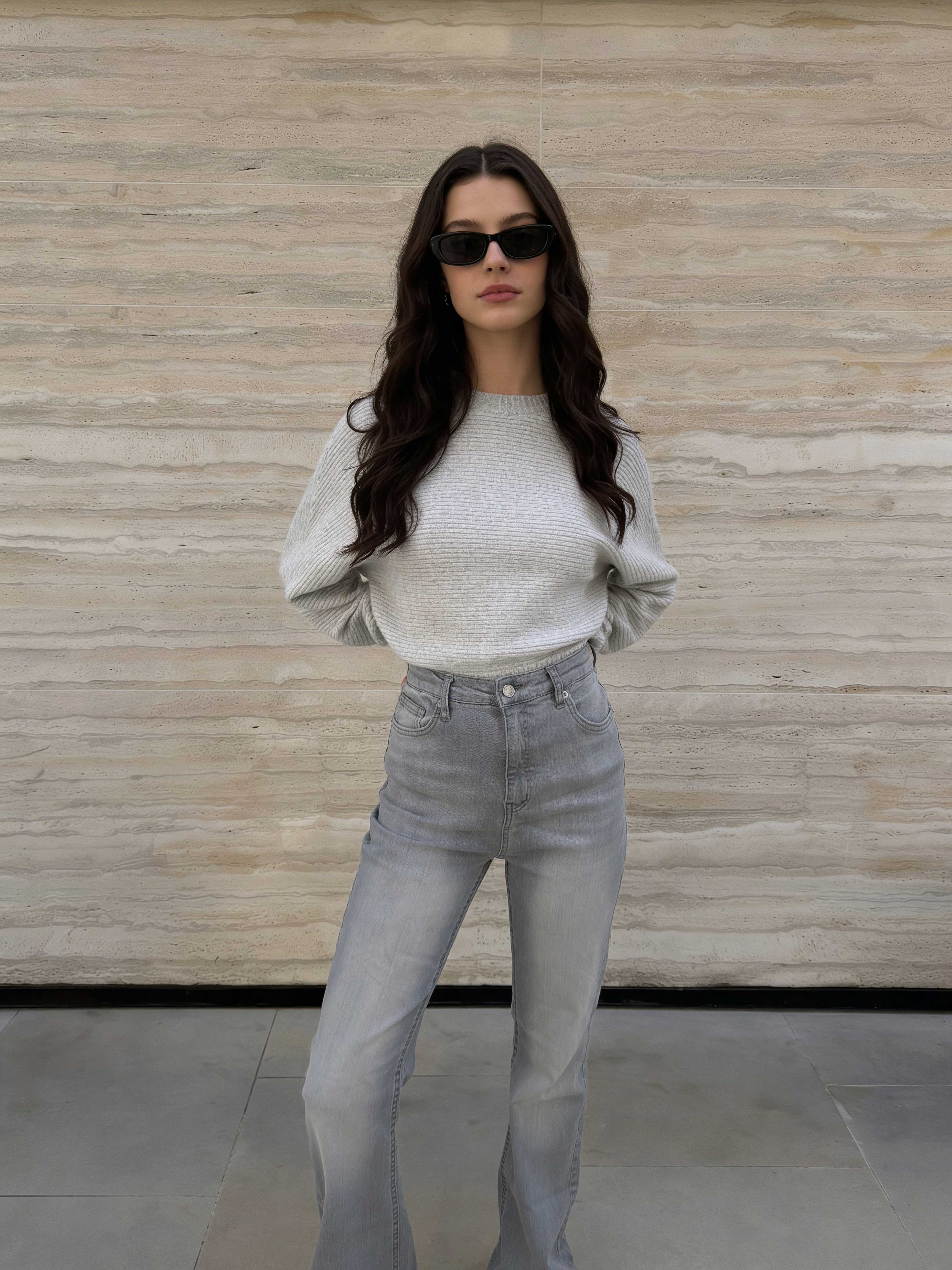 Flare – High-Waist Light Acid Grey Jeans
