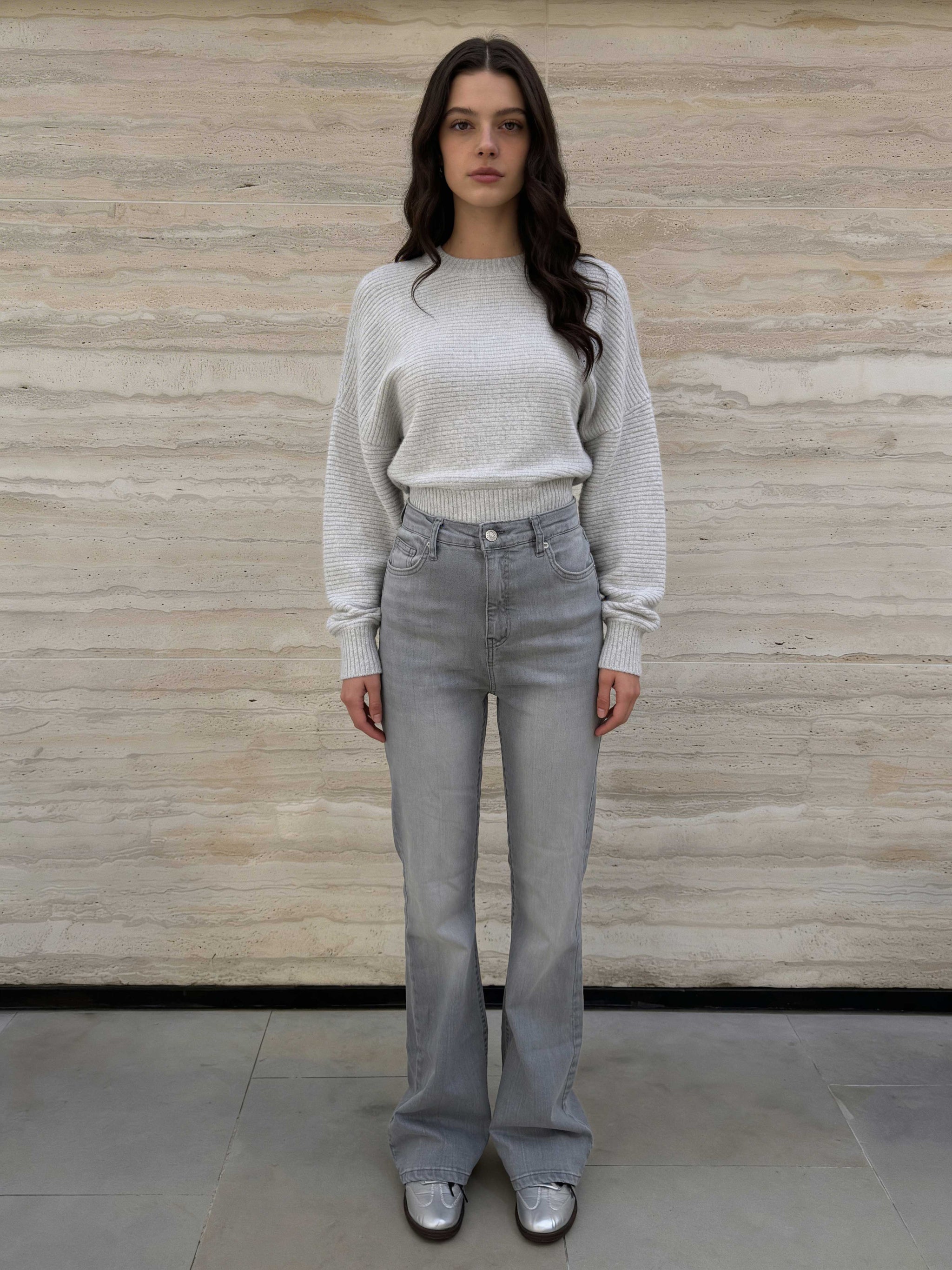 Flare – High-Waist Light Acid Grey Jeans Flare CIZARO - Cizaro Jeans