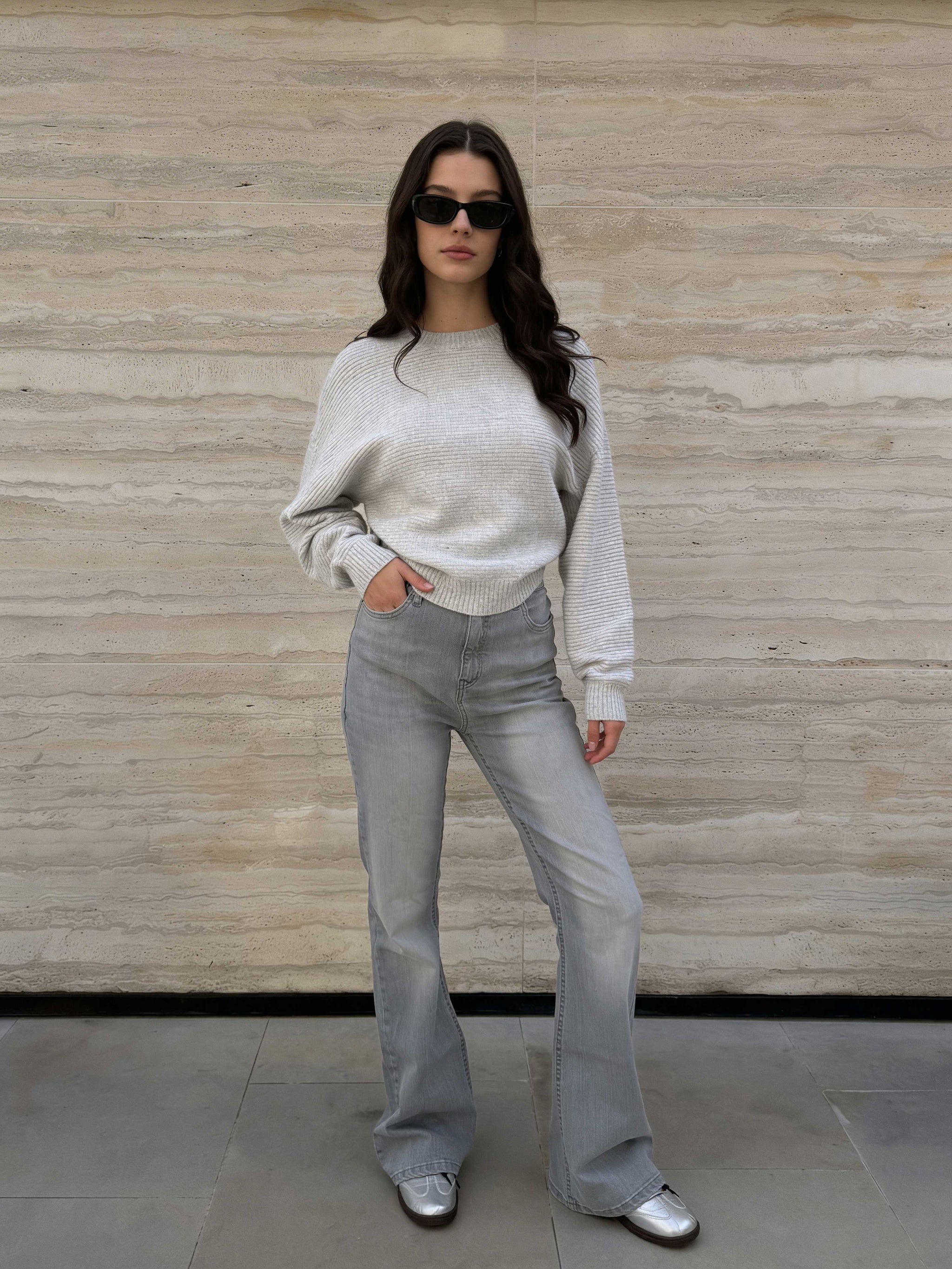 Flare – High-Waist Light Acid Grey Jeans Flare CIZARO - Cizaro Jeans