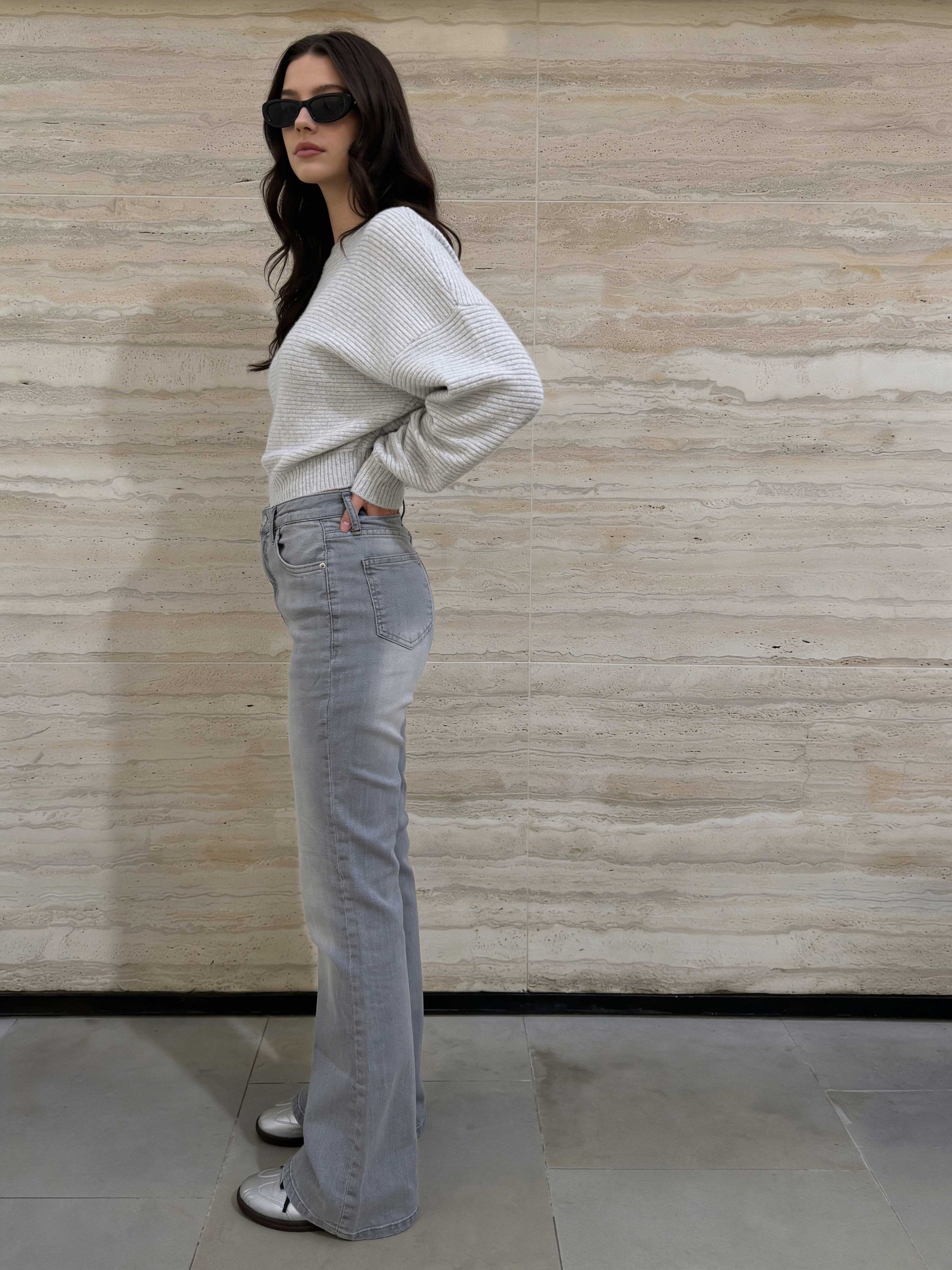 Flare – High-Waist Light Acid Grey Jeans Flare CIZARO - Cizaro Jeans