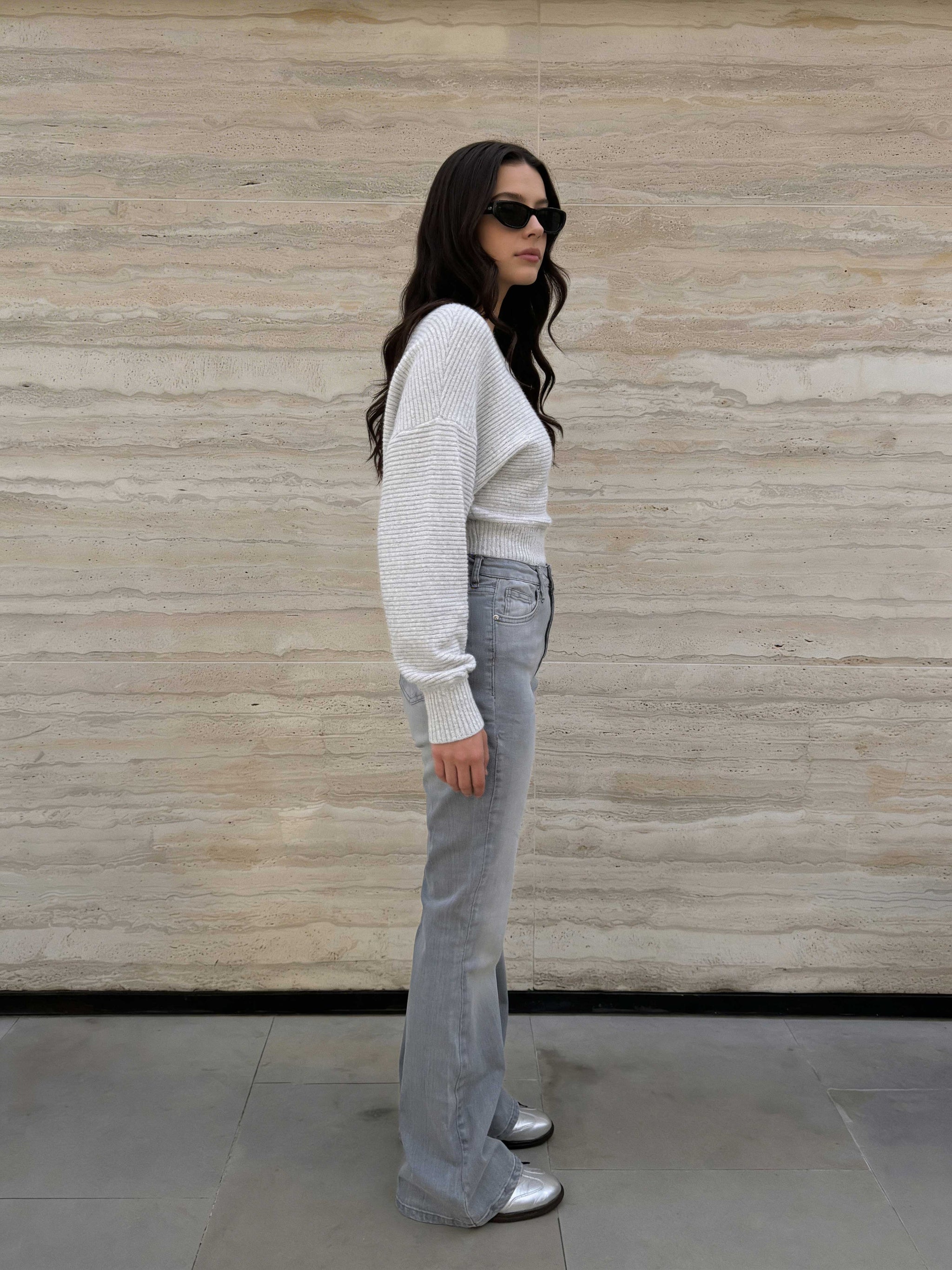 Flare – High-Waist Light Acid Grey Jeans Flare CIZARO - Cizaro Jeans