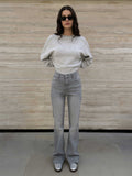 Flare – High-Waist Light Acid Grey Jeans Flare CIZARO - Cizaro Jeans
