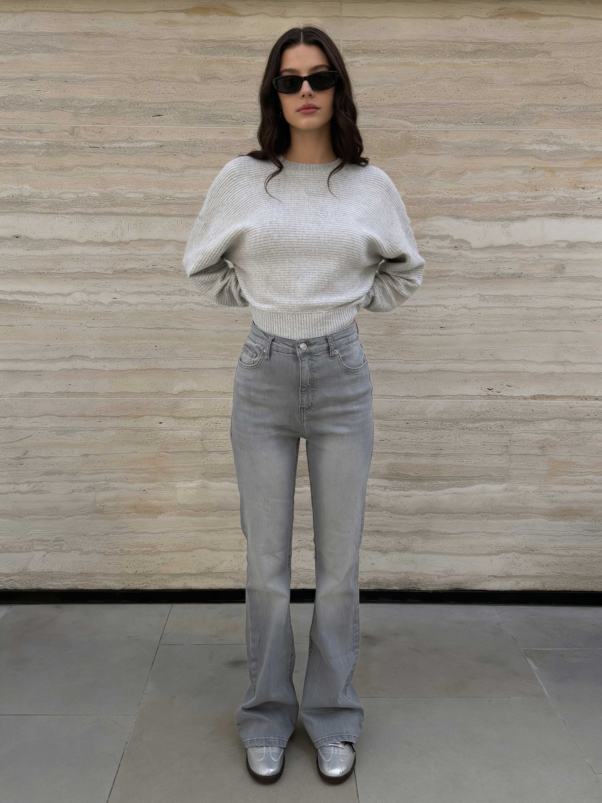 Flare – High-Waist Light Acid Grey Jeans Flare CIZARO - Cizaro Jeans