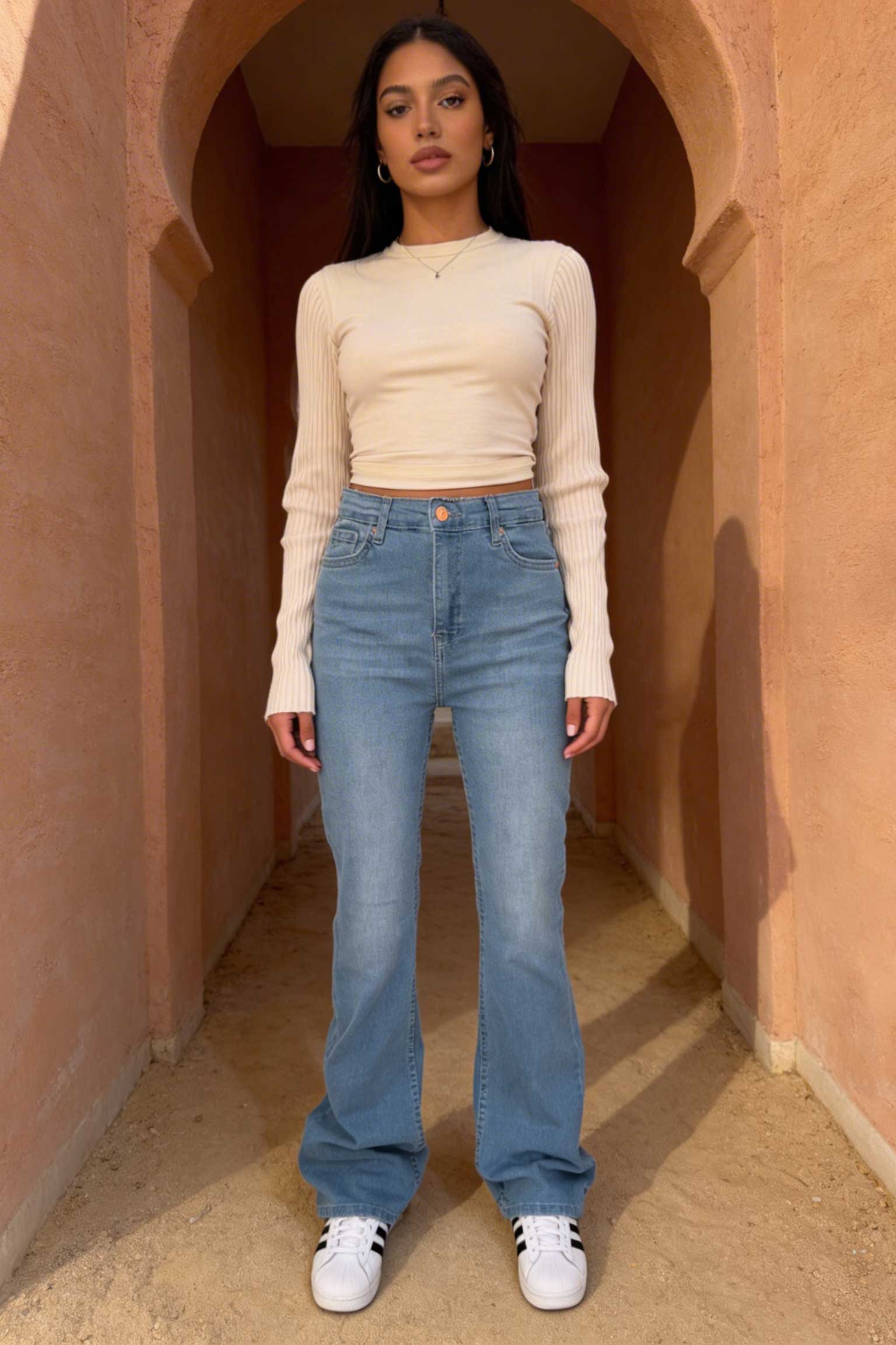 Flare – High-Waist Powder Blue Jeans Flare CIZARO - Cizaro Jeans