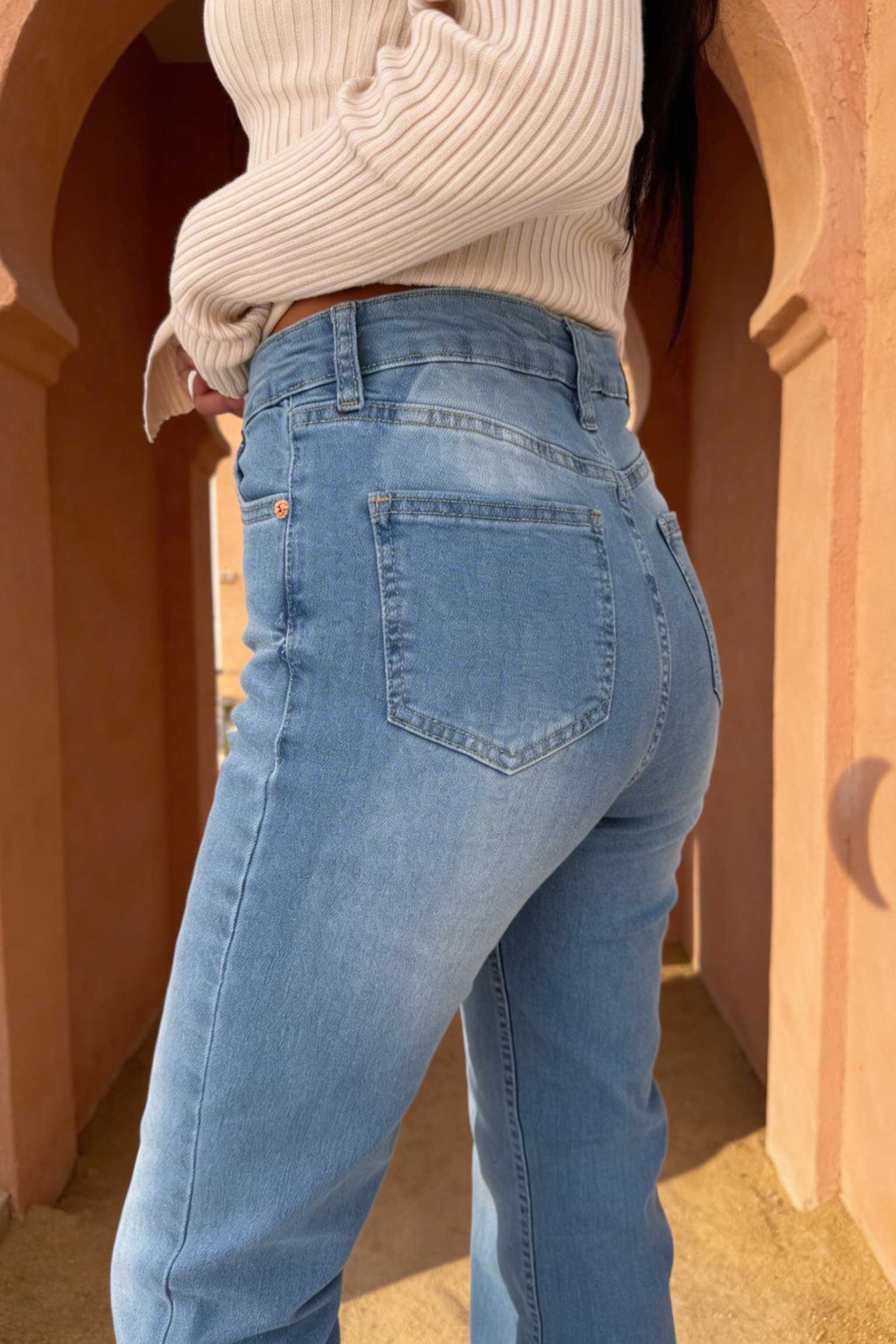 Flare – High-Waist Powder Blue Jeans Flare CIZARO - Cizaro Jeans