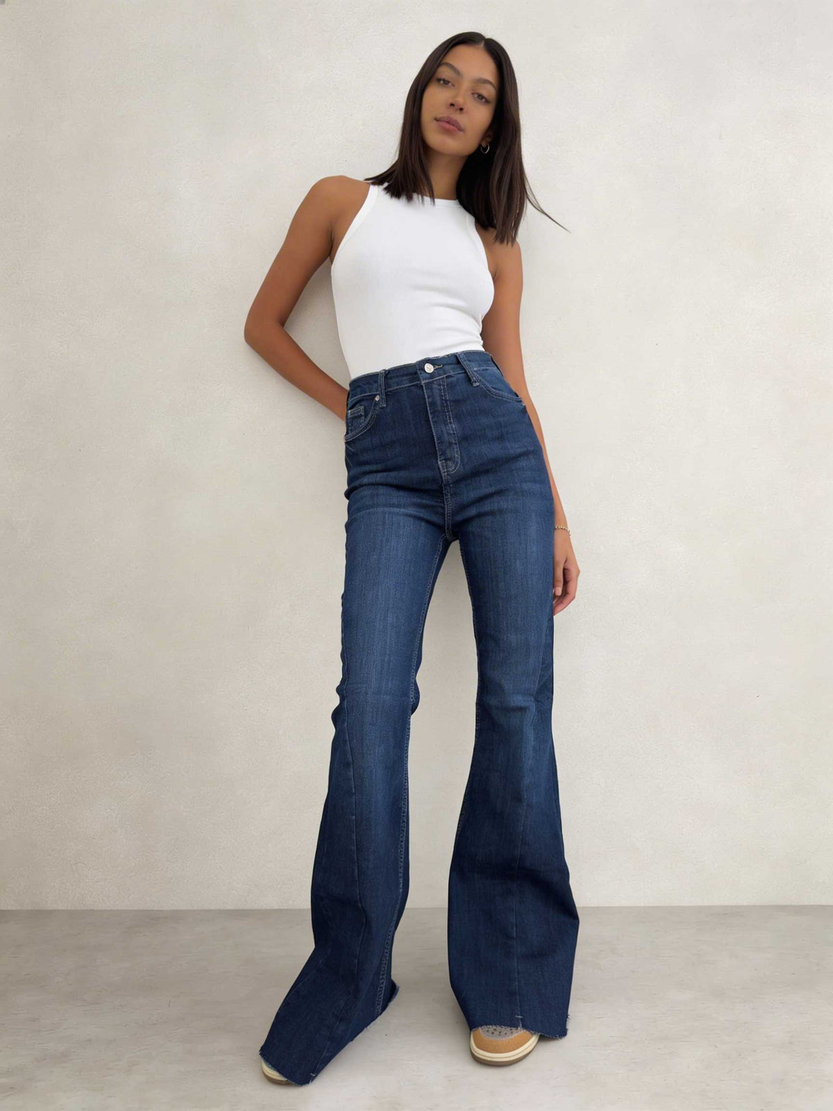 Super Flare – High-Waist Sapphire Blue Jeans Flare CIZARO - Cizaro Jeans