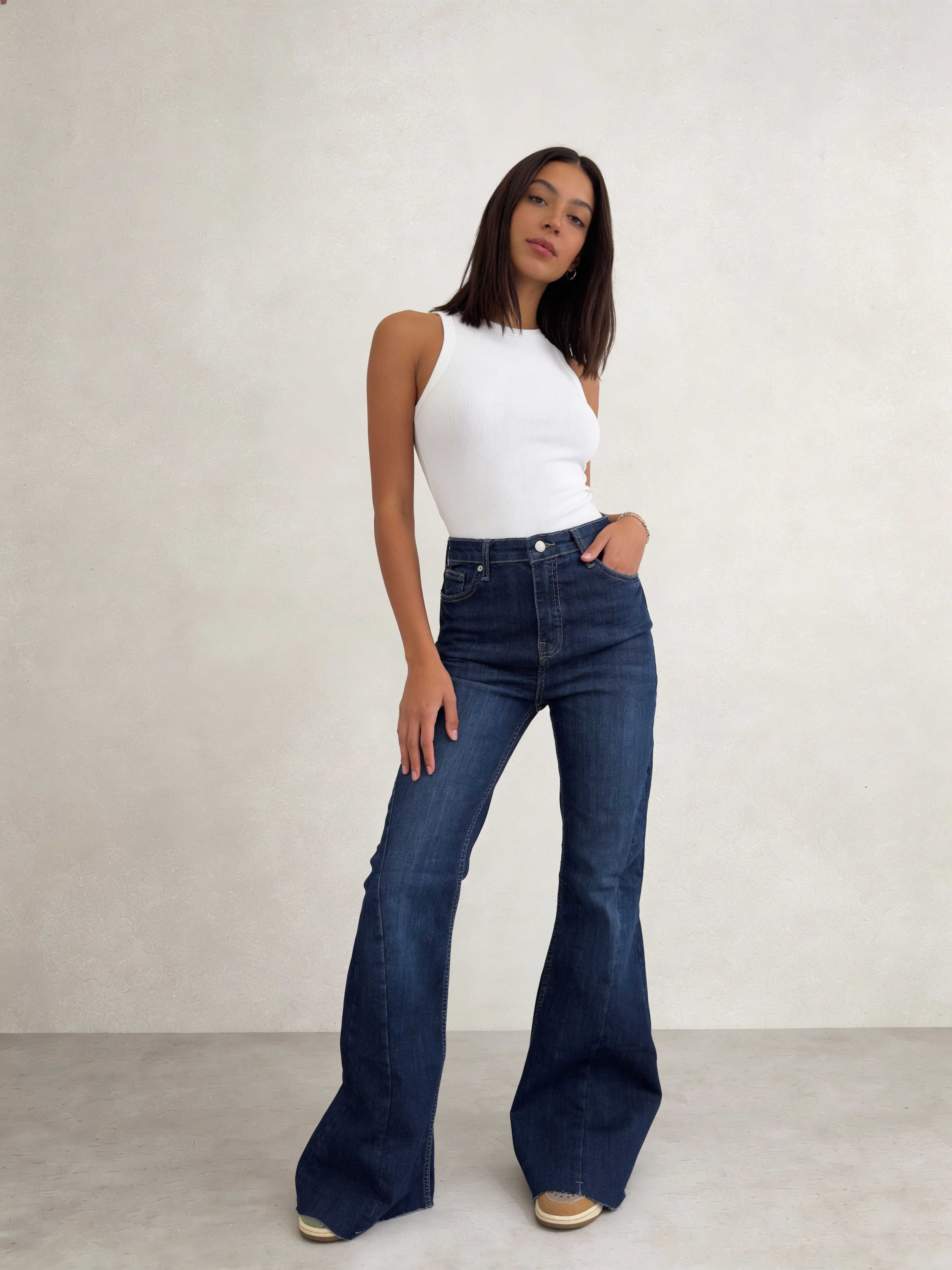 Super Flare – High-Waist Sapphire Blue Jeans