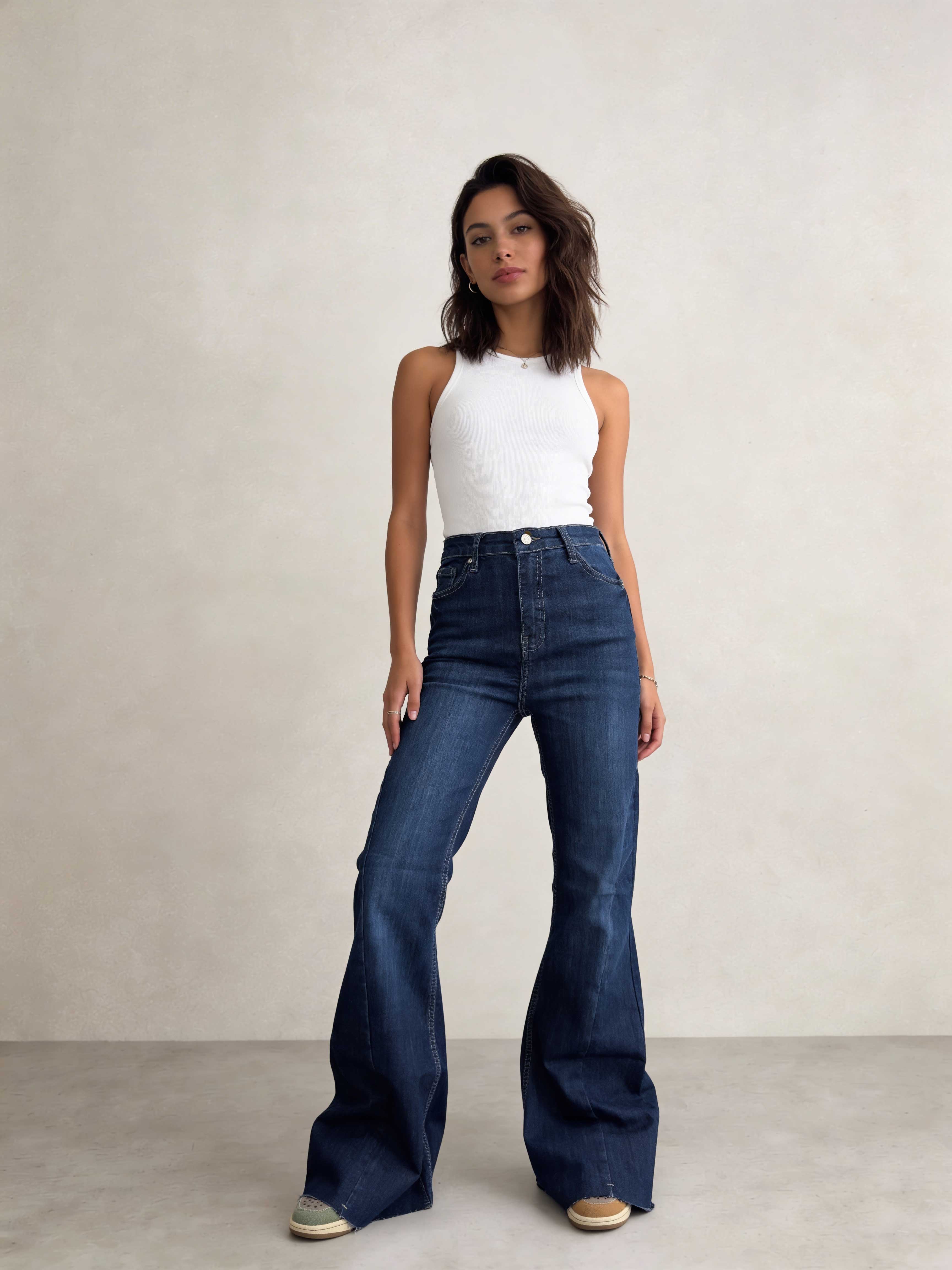 Super Flare – High-Waist Sapphire Blue Jeans Flare CIZARO - Cizaro Jeans