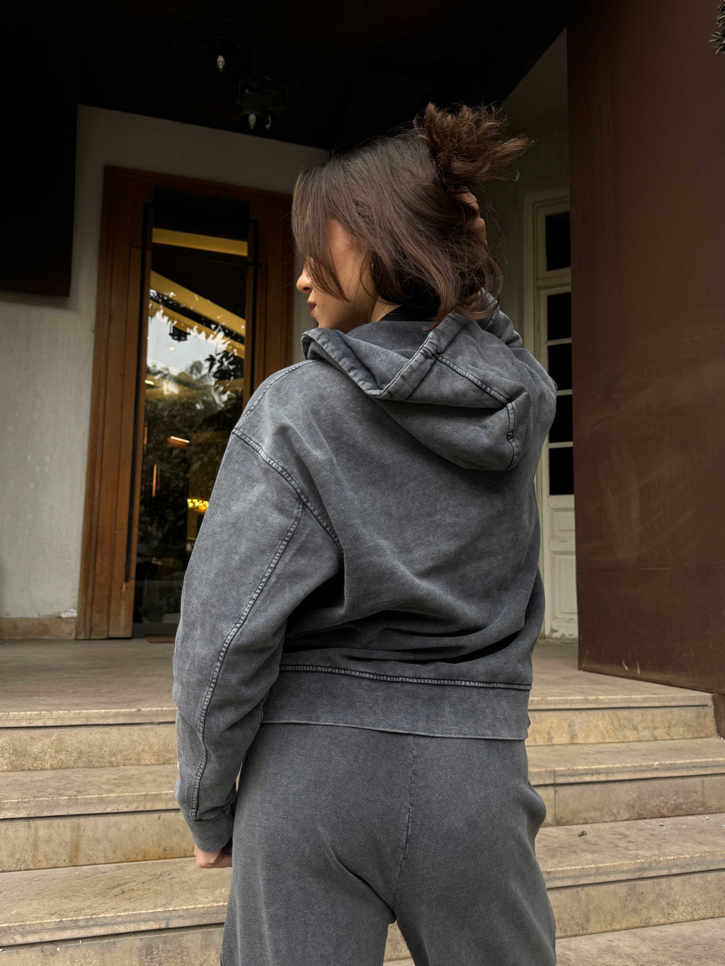 Hoodie – Relaxed Fit Washed Grey Zip-Up Hoodie CIZARO - Cizaro Jeans