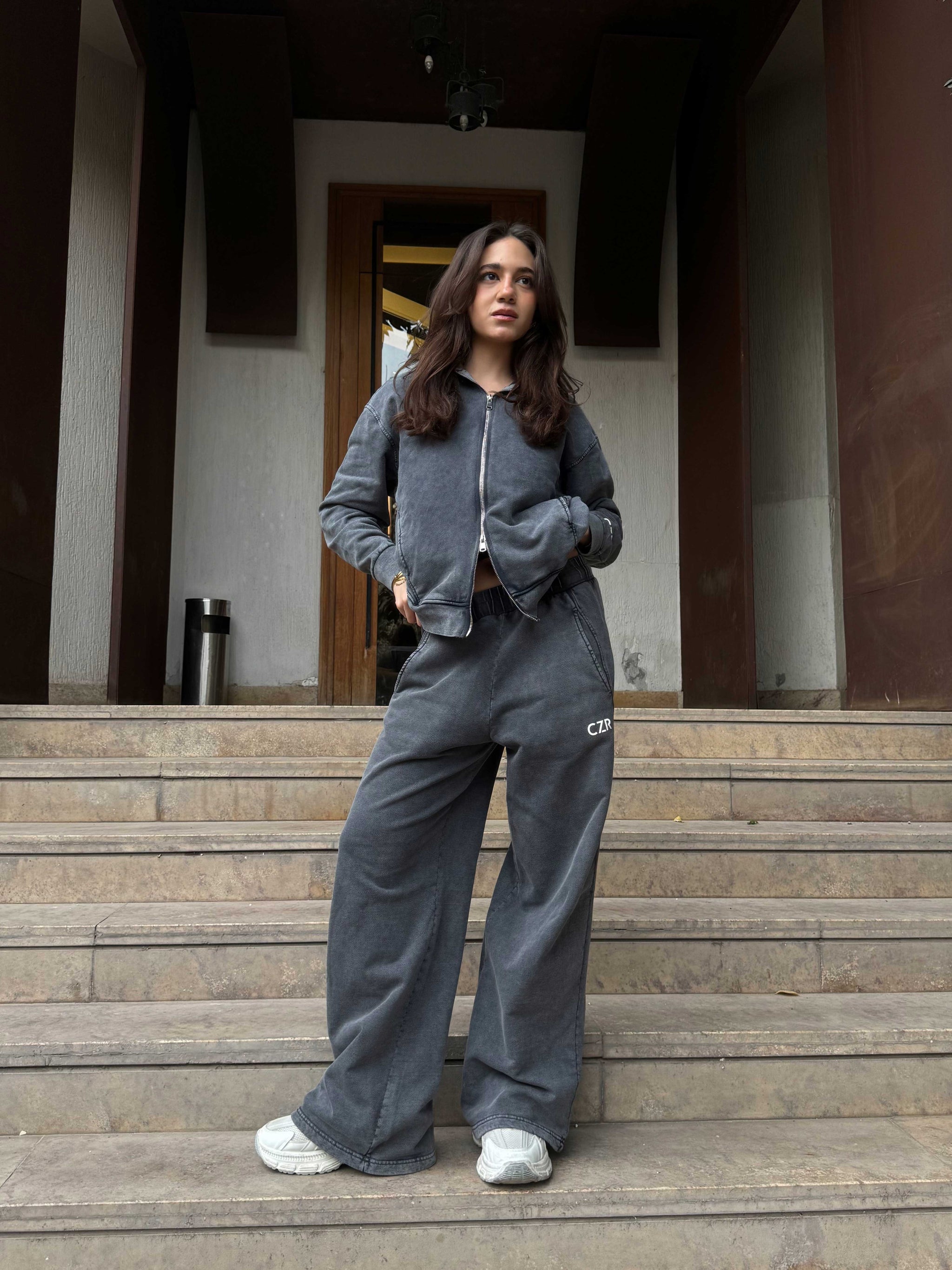 Hoodie – Relaxed Fit Washed Grey Zip-Up Hoodie CIZARO - Cizaro Jeans