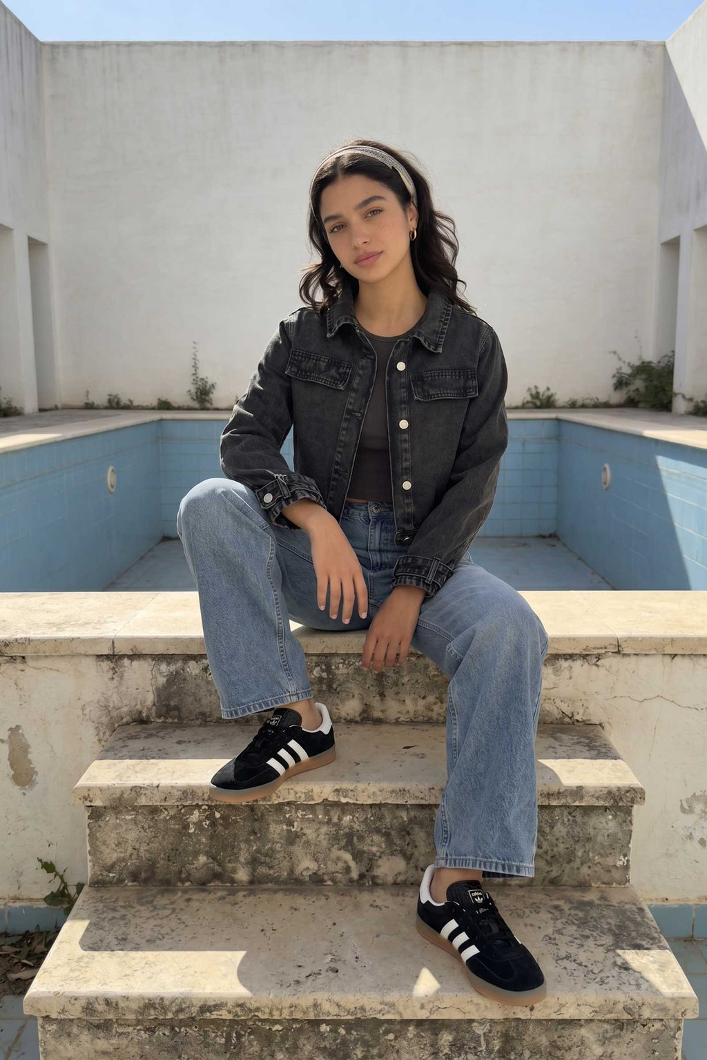 Denim Edge Cropped Jacket | Washed Black Jacket CIZARO - Cizaro Jeans