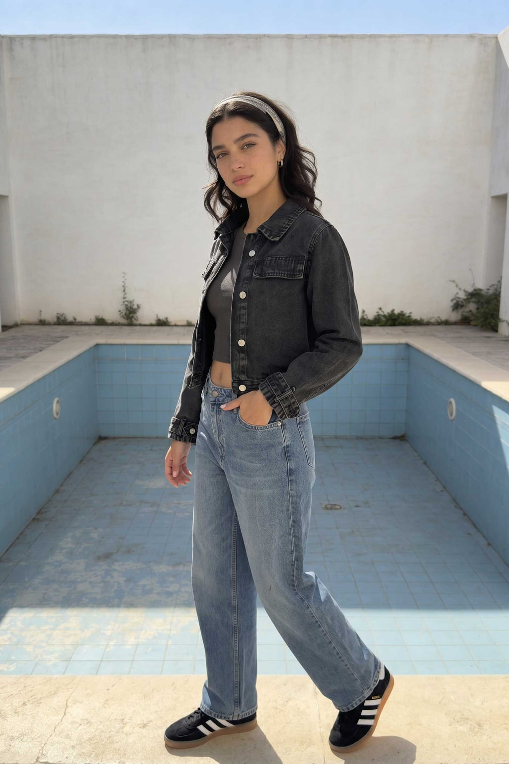 Denim Edge Cropped Jacket | Washed Black Jacket CIZARO - Cizaro Jeans