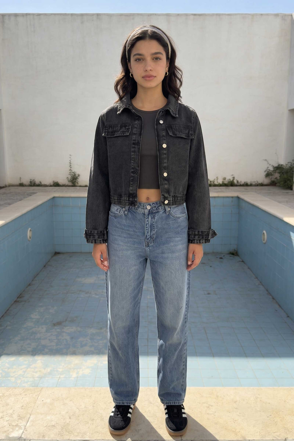 Denim Edge Cropped Jacket | Washed Black Jacket CIZARO - Cizaro Jeans