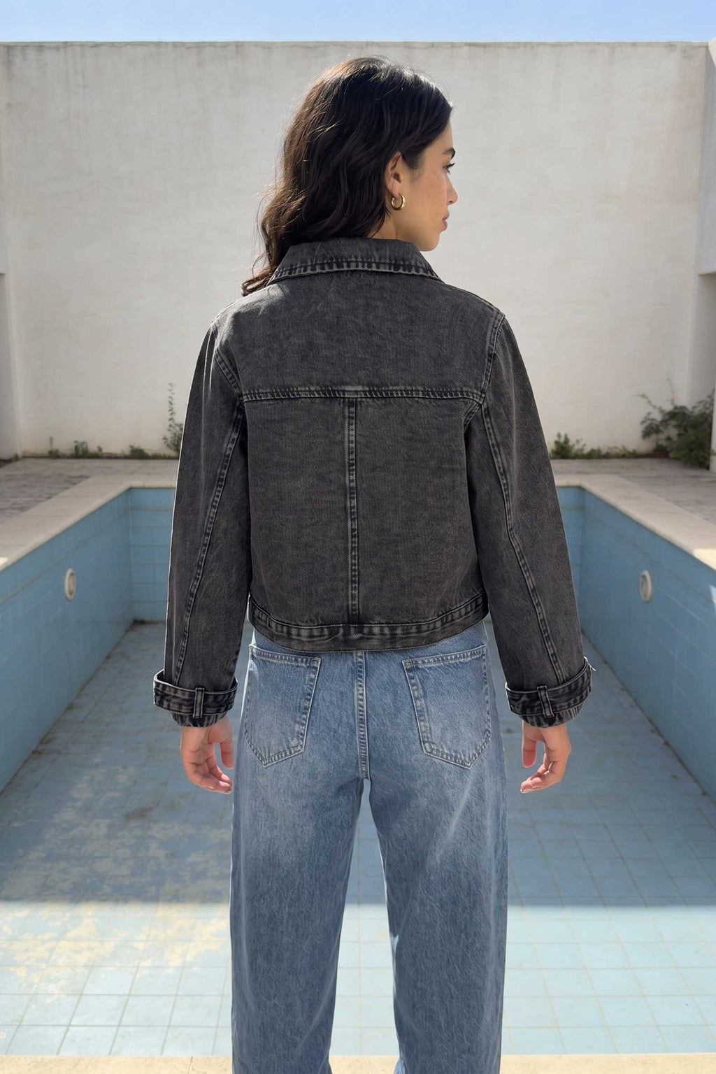 Denim Edge Cropped Jacket | Washed Black Jacket CIZARO - Cizaro Jeans