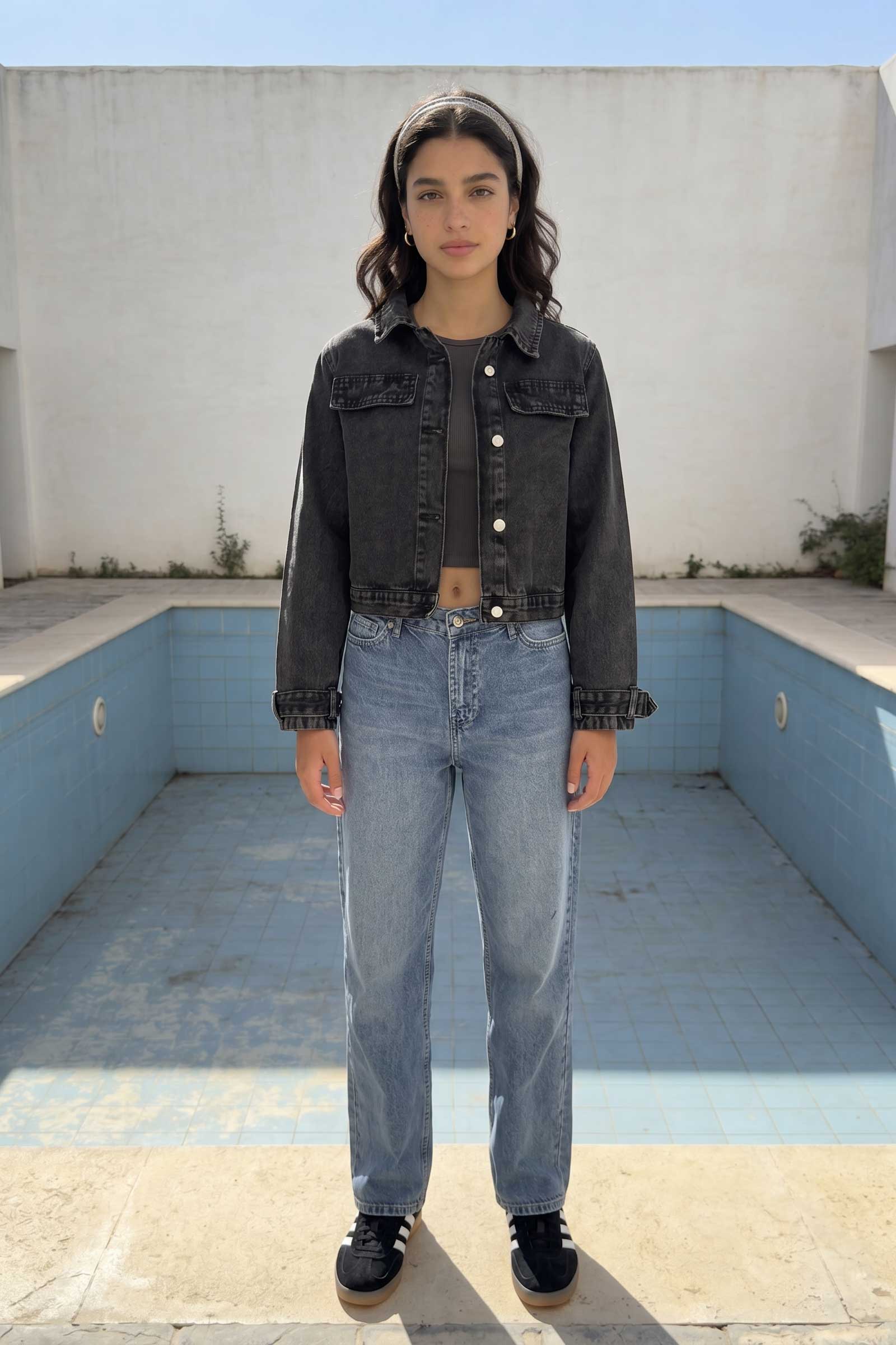 Denim Edge Cropped Jacket | Washed Black Jacket CIZARO - Cizaro Jeans