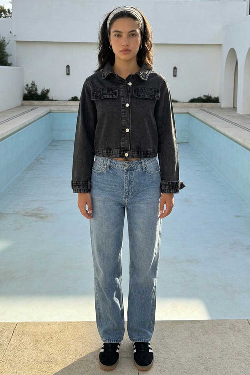 Denim Edge Cropped Jacket | Washed Black Jacket CIZARO - Cizaro Jeans
