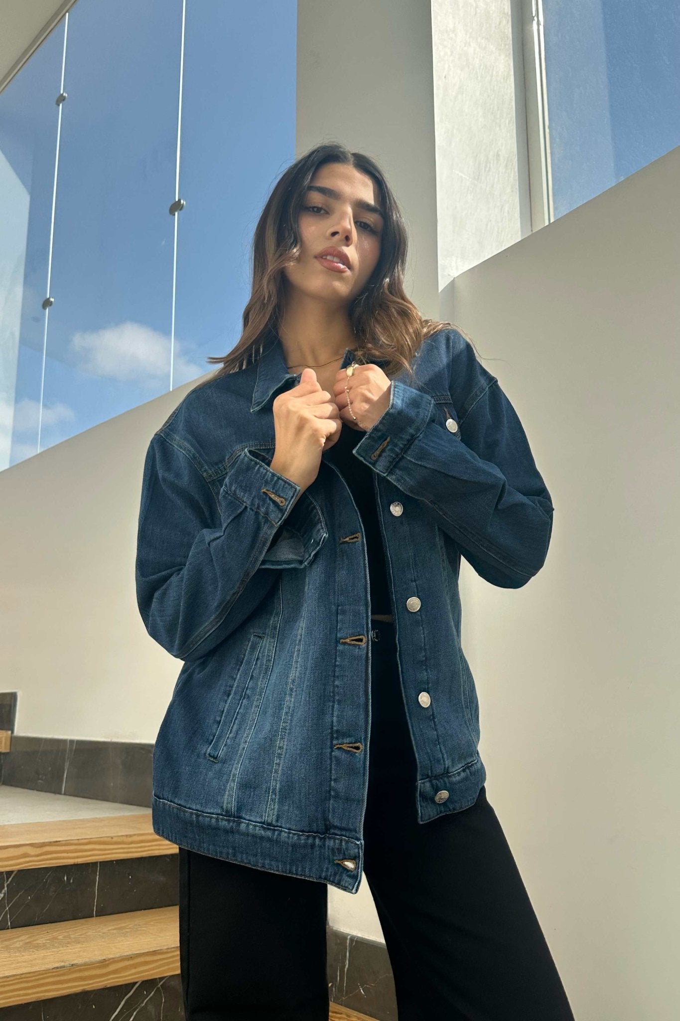 Oversized Denim Jacket - Dark Blue Wash Straight Fit. Denim Jacket CIZARO - Cizaro Jeans