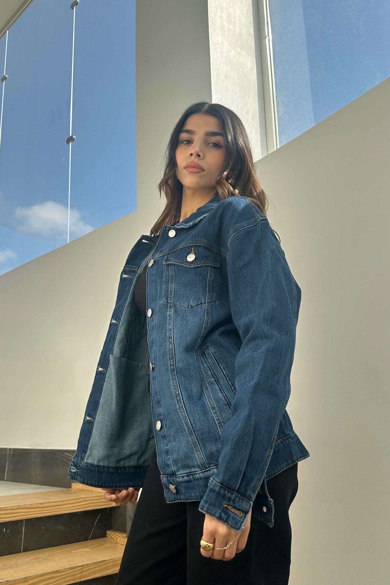 Oversized Denim Jacket - Dark Blue Wash Straight Fit. Denim Jacket CIZARO - Cizaro Jeans